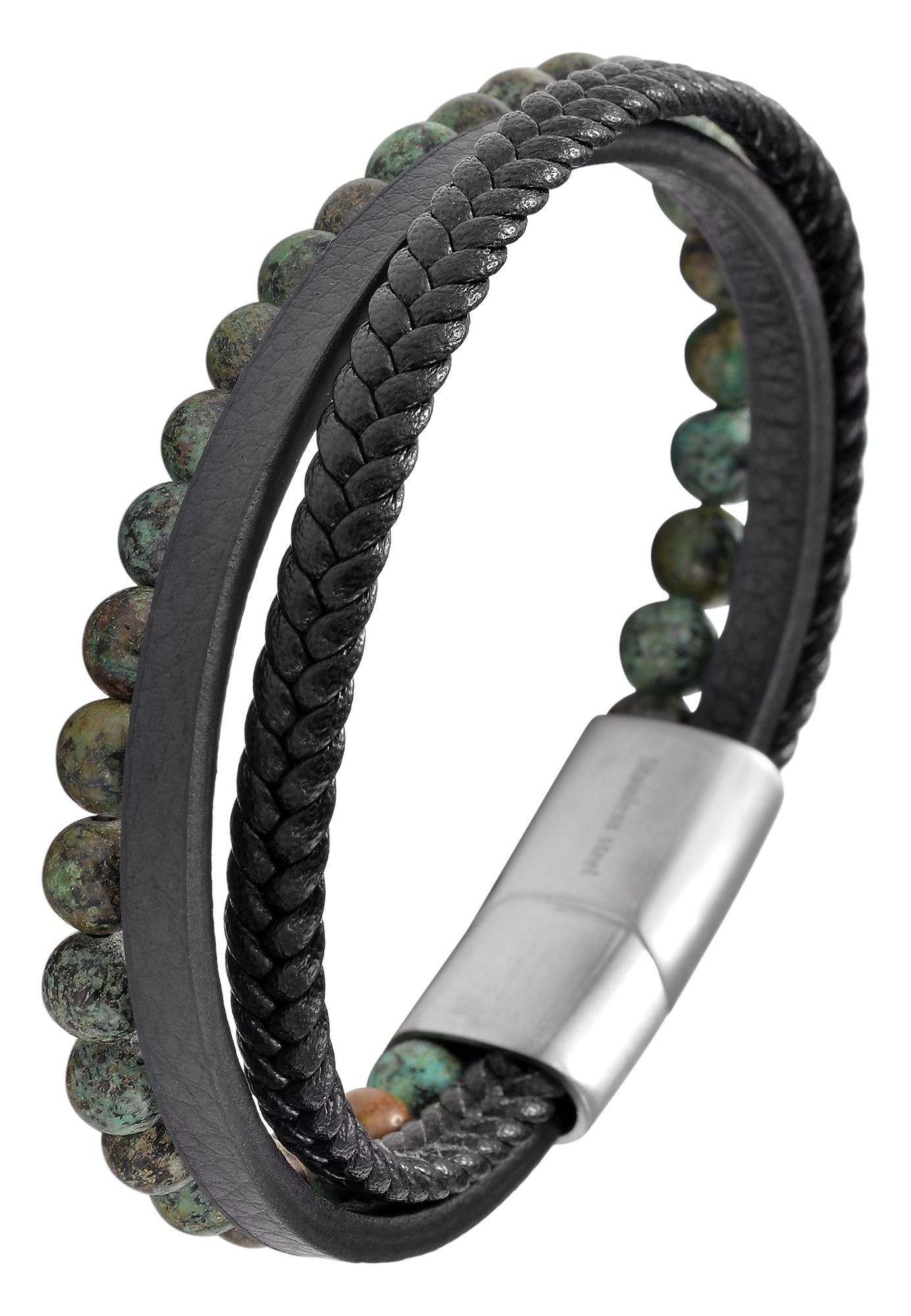 "Shami" Echtlederarmband + Naturstein (grüner Tigerauge), 21 cm