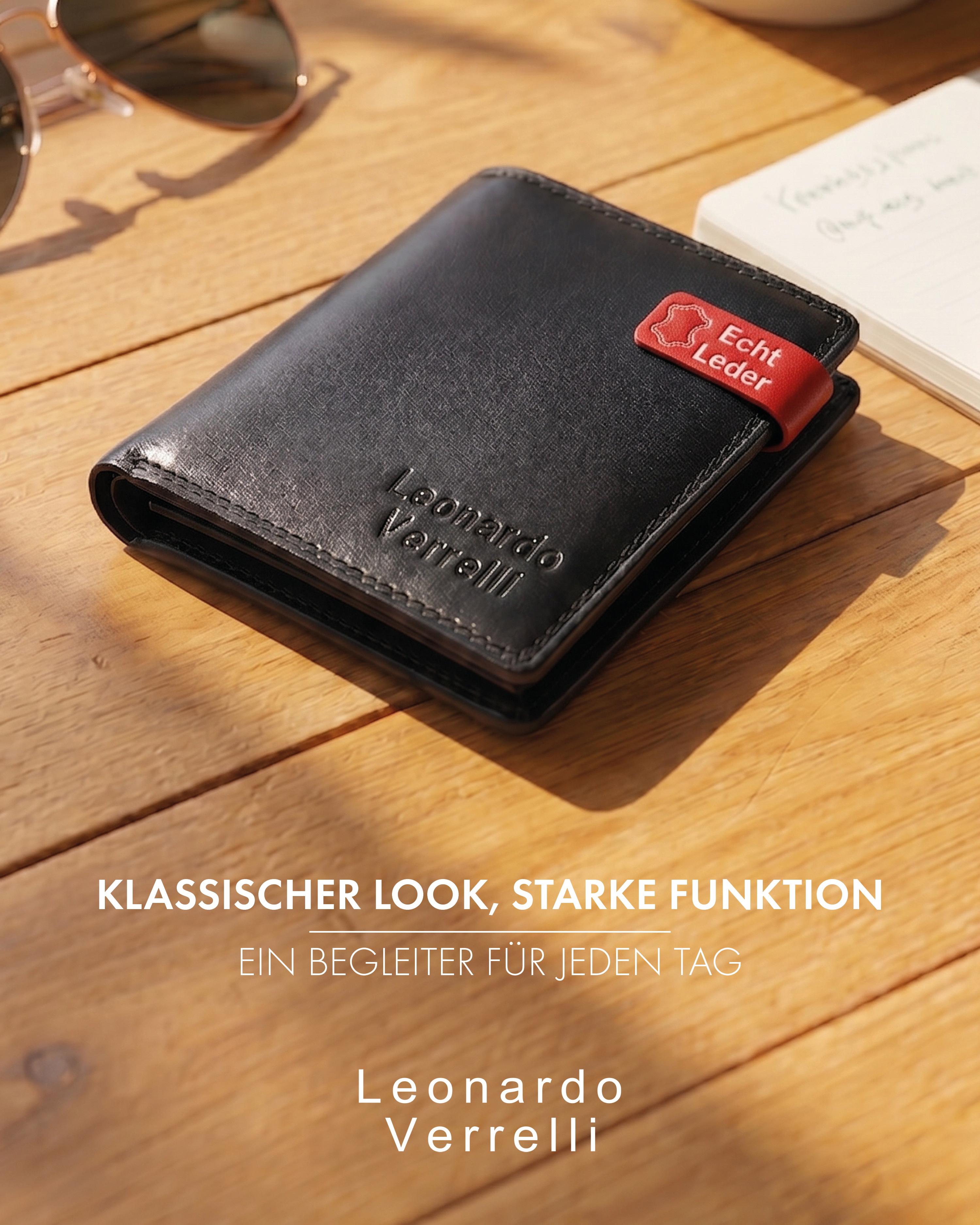 Leonardo Verrelli Echtleder (Nappa) Geldbörse, RFID, Hochformat, schwarz
