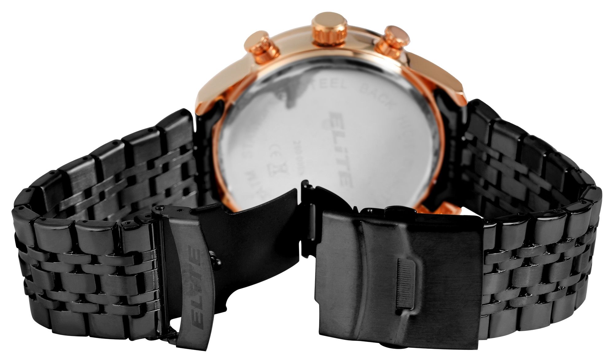 ELITE Herrenchronograph mit Edelstahlarmband, schwarz/roségoldfarben