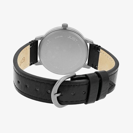 JUST  "Fanis" Titan Herrenuhr mit Echtlederarmband, 5 ATM, schwarz