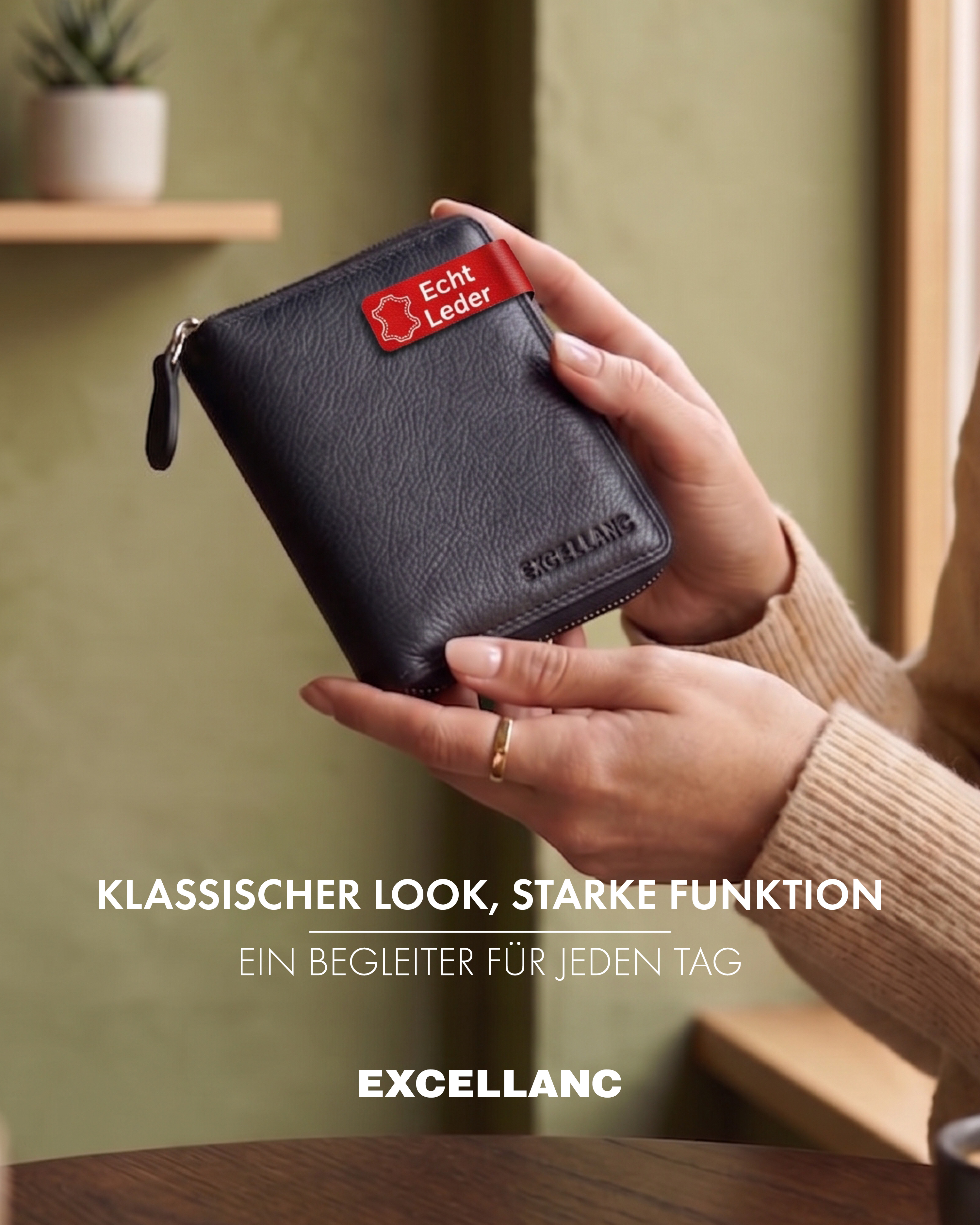 Excellanc Damen Geldbörse aus Echtleder (Nappa), RFID, Hochformat, schwarz