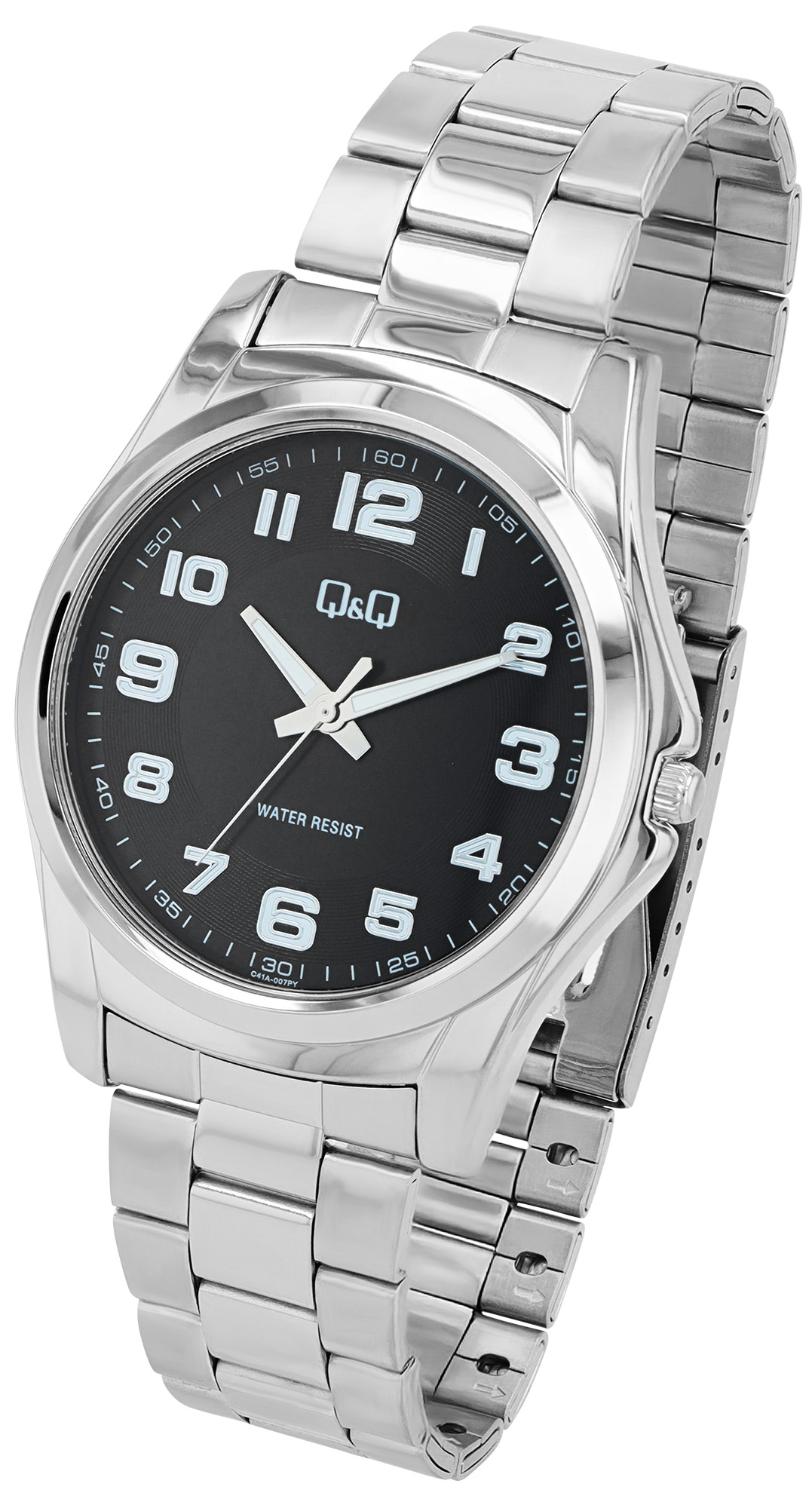 Q&Q Herrenuhr Ø 45 mm, Edelstahlband, silberfarben/ schwarz