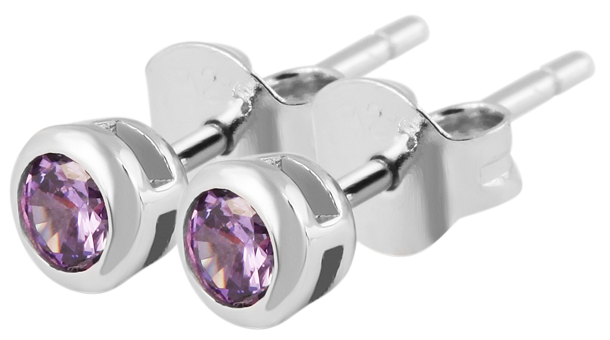 "Velia" 925/- Echt Silber Kinder-/ Ohrstecker, lila Zirkoniastein, rhodiniert