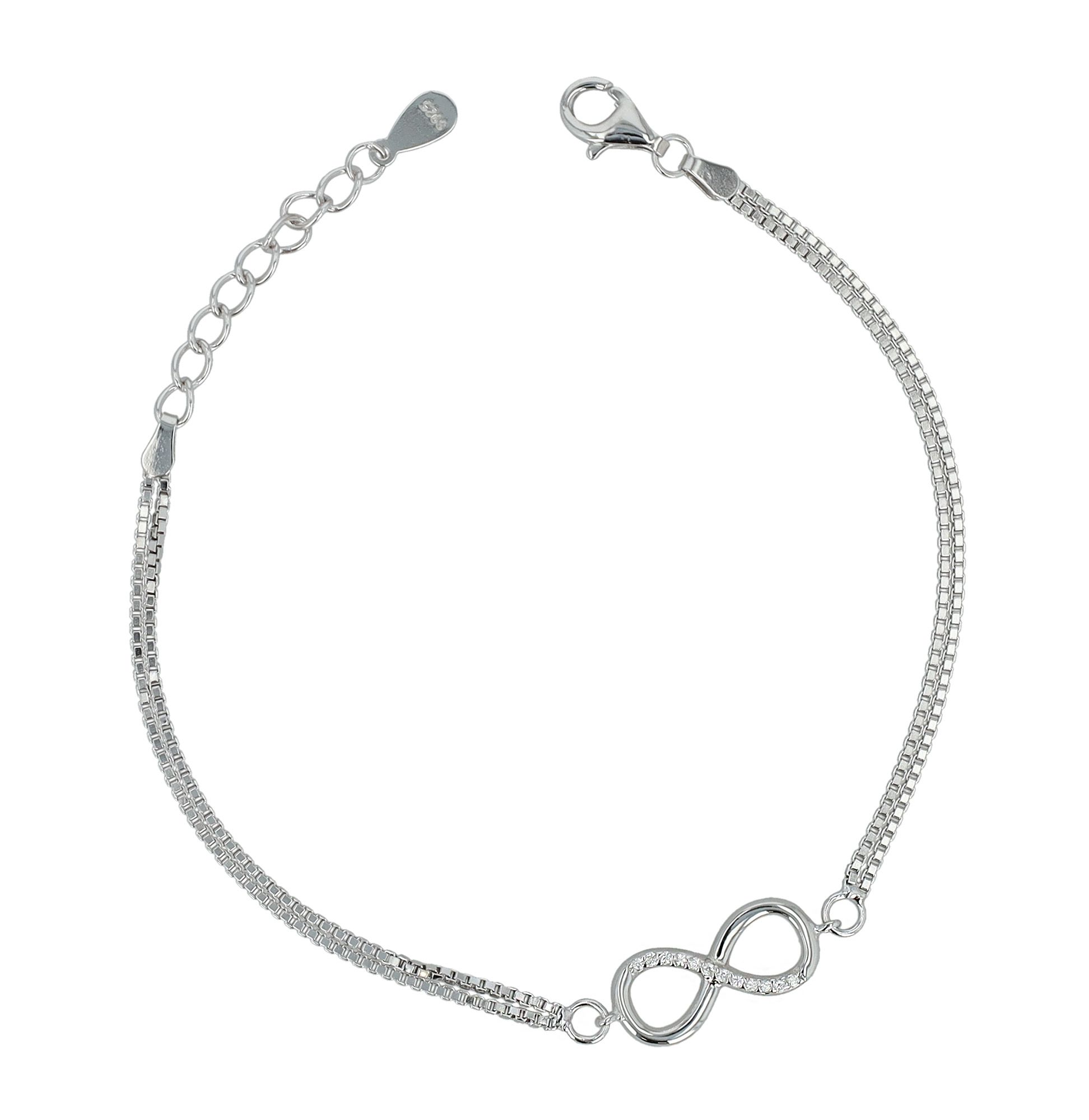 "Eiri" 925/- Echt Silber Infinity-Armband, zweireihig, rhodiniert, 17+3 cm