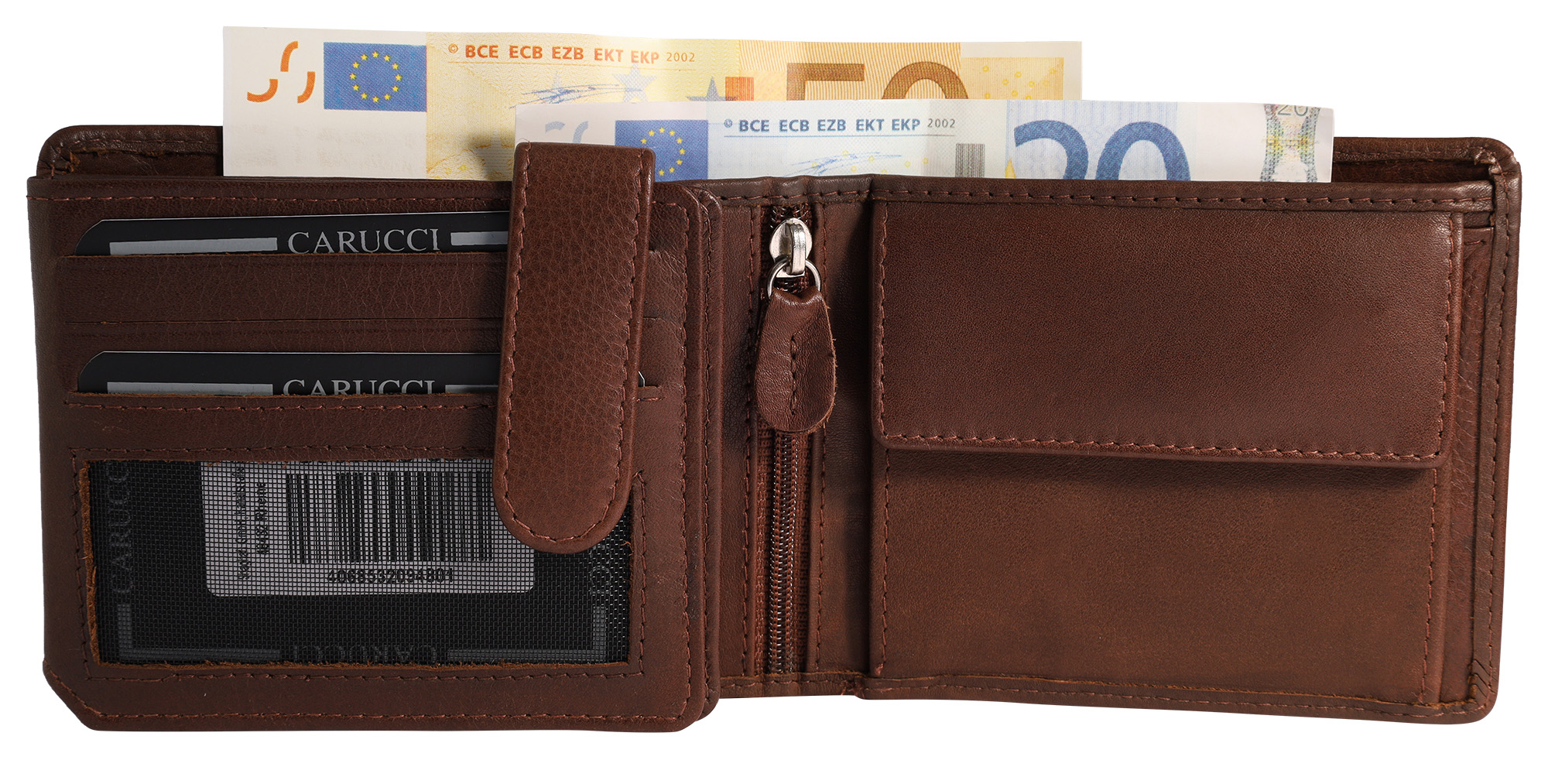 Carucci Echtleder (Bonanza) Geldbörse mit Box, RFID, Querformat, braun/ dunkelbraun