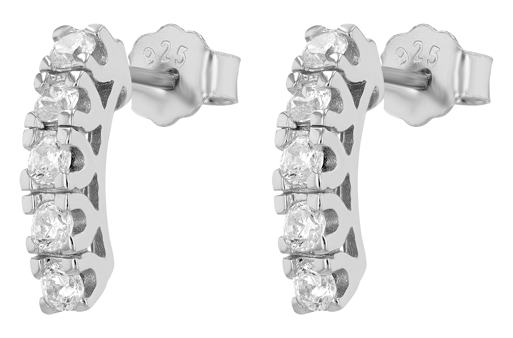Insa 925/- Echt Silber Ohrstecker; Zirkonia, silberfarben rhodiniert