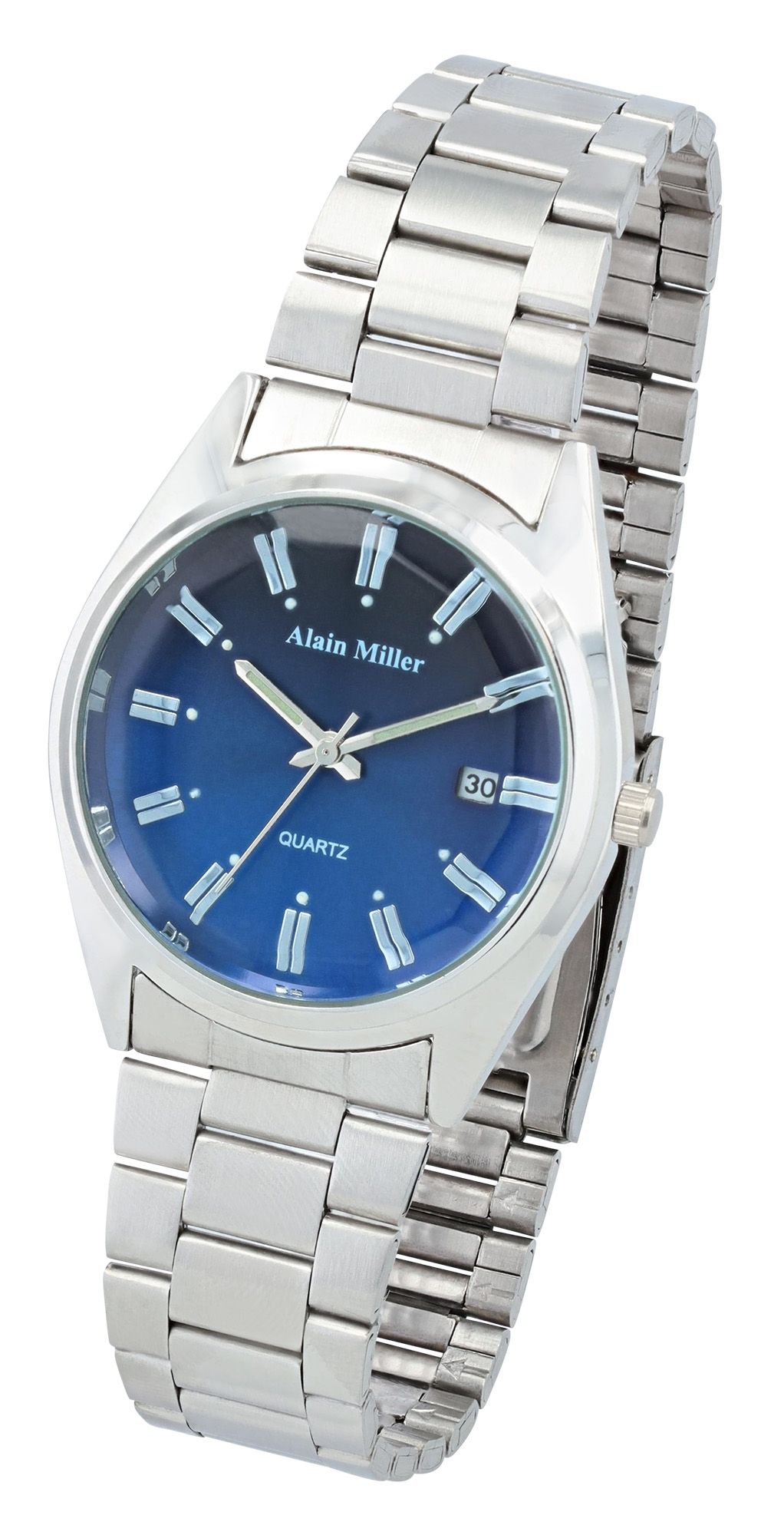 Alain Miller Unisexuhr mit Metallband, Ø 36,5 mm, silberfarben/ blau