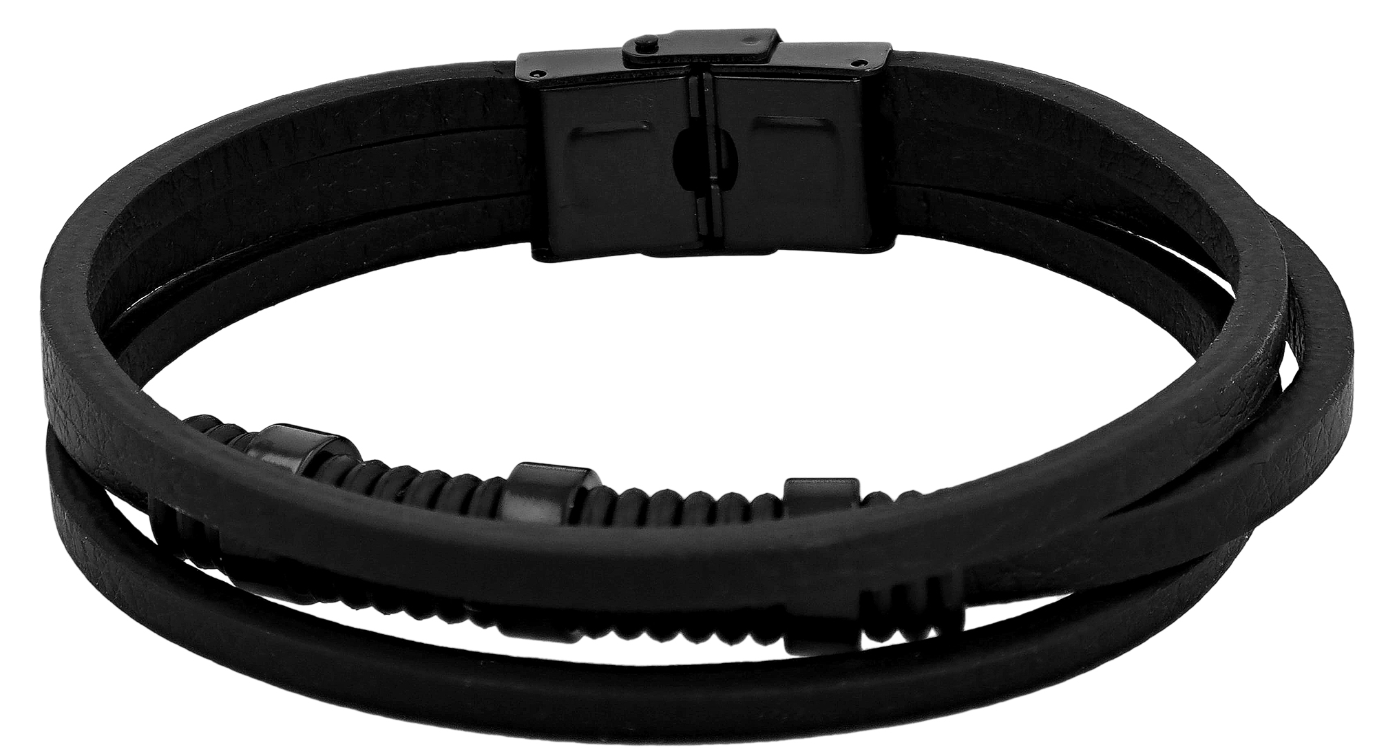 "Thabor", Akzent Echtleder Armband, Edelstahlelemente, schwarz, 22,5 cm