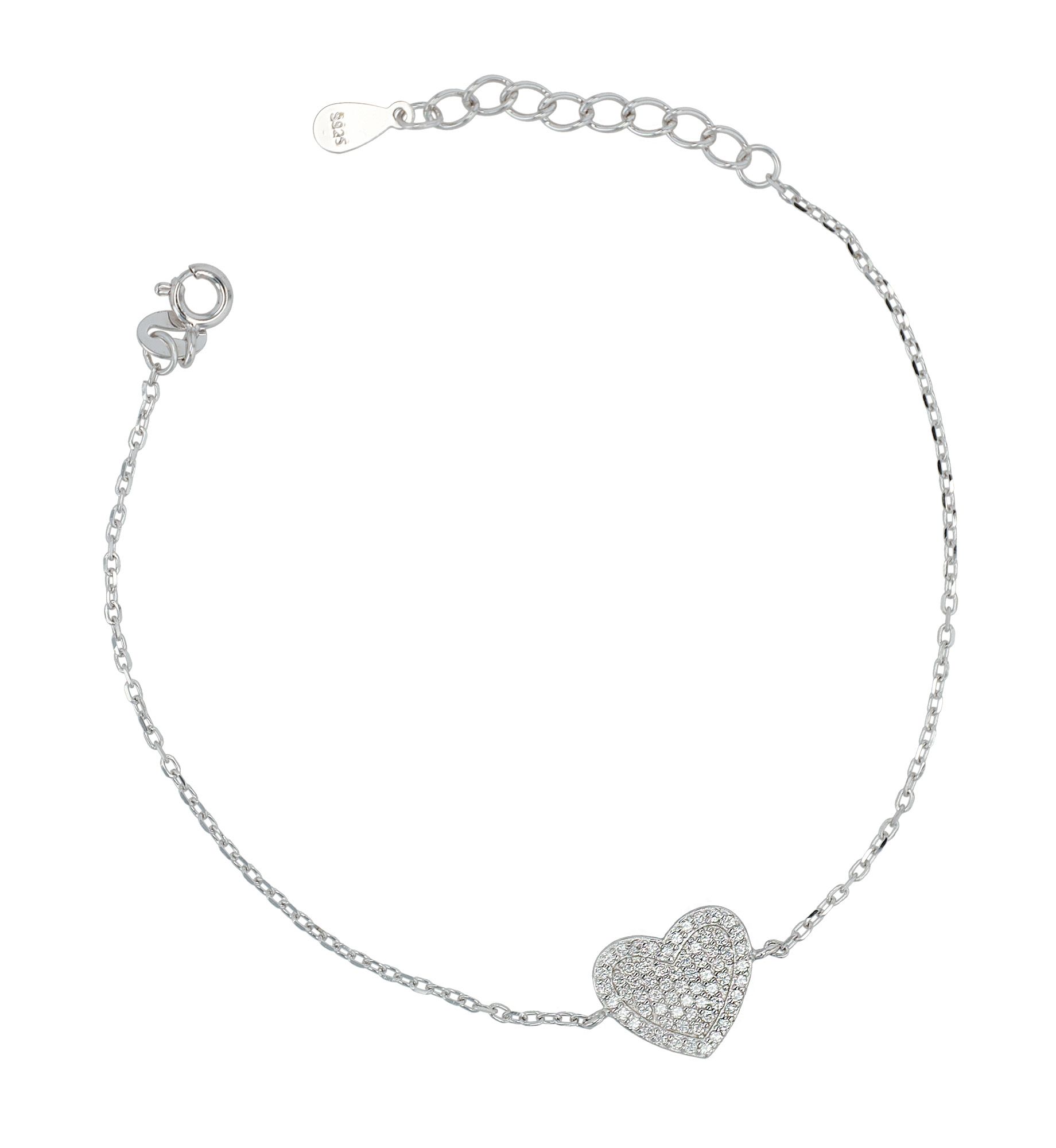 925/- Echt Silber Armband "Moni", Herz mit Besatz, rhodiniert, 17+3 cm