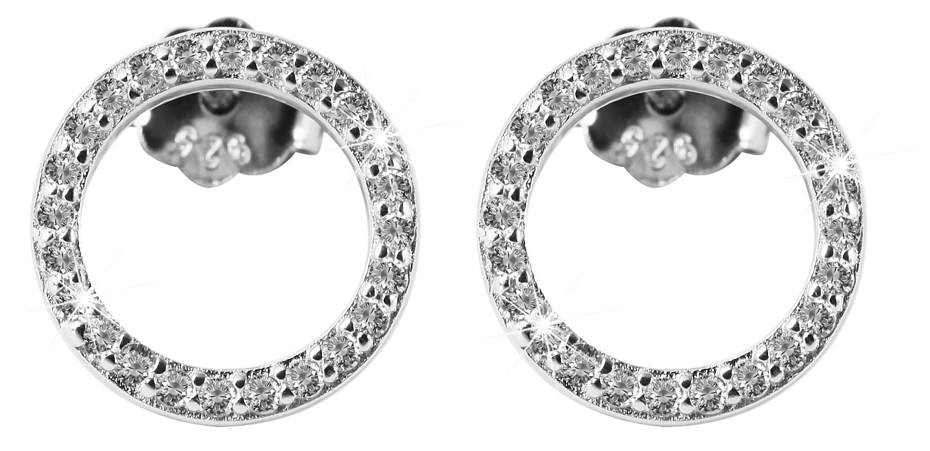 "Ruth" 925/- Echt Silber Ohrstecker rund, Zirkoniabesatz, silberfarben rhodiniert