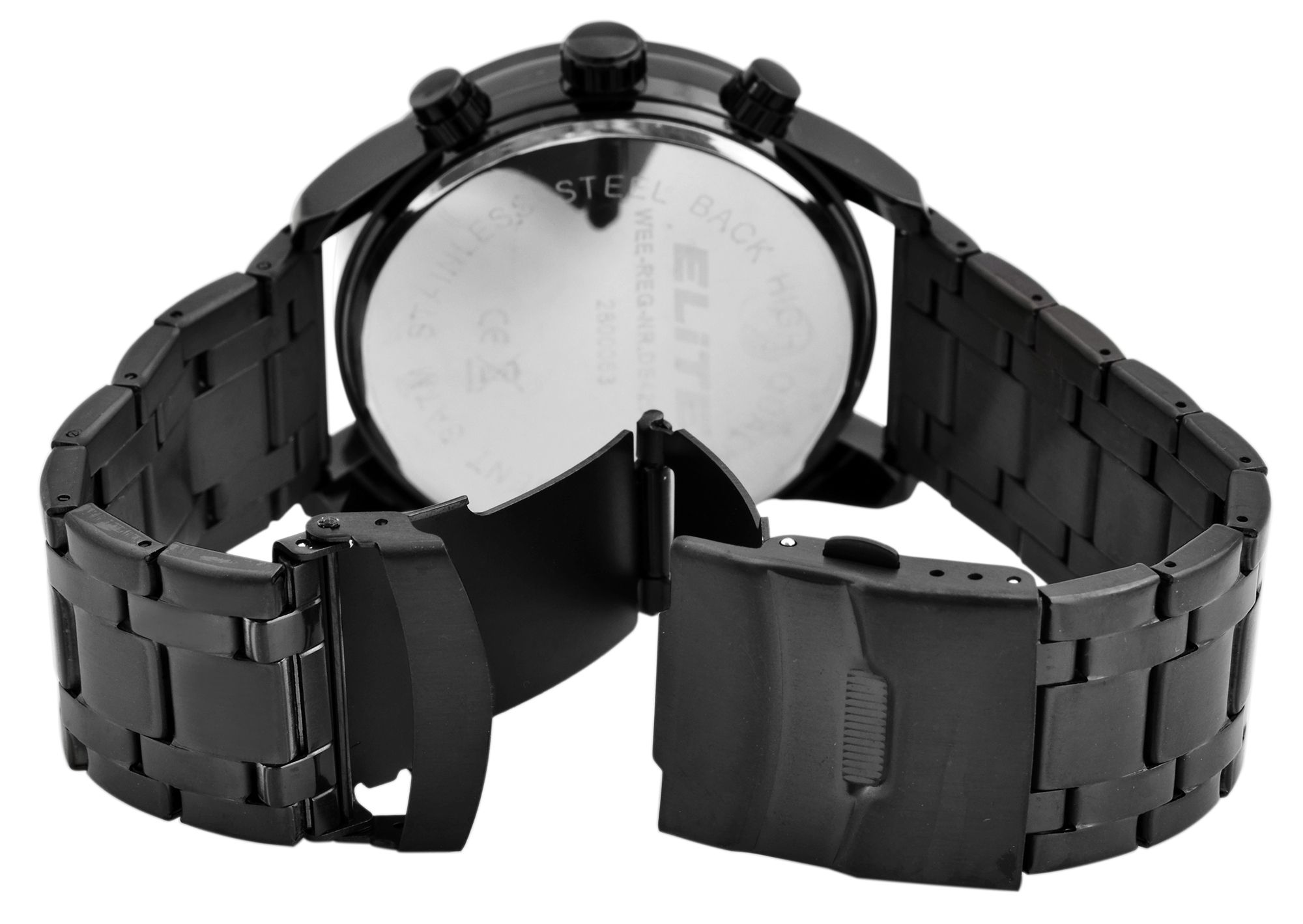 Elite Herren Chronograph mit Metallband, 3ATM, Schwarz/ silberfarbig