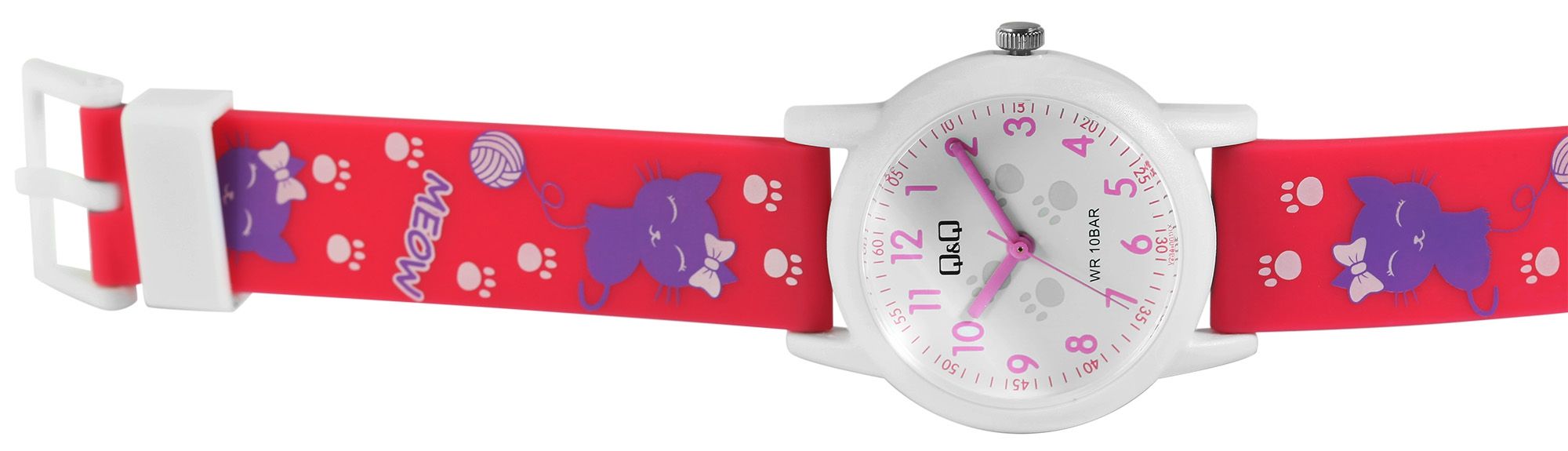 Q&Q Kinderuhr, Kunststoff, Silikonarmband, Katze, 10 ATM, Ø 32 mm