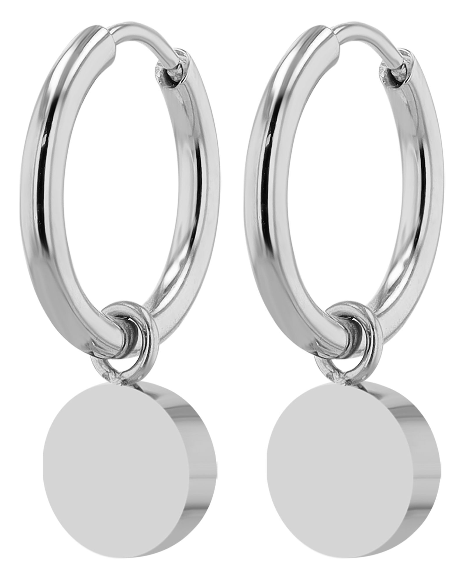"Soile" Edelstahl Creole Ø 12 mm - runder Anhänger (abnhembar), silberfarben