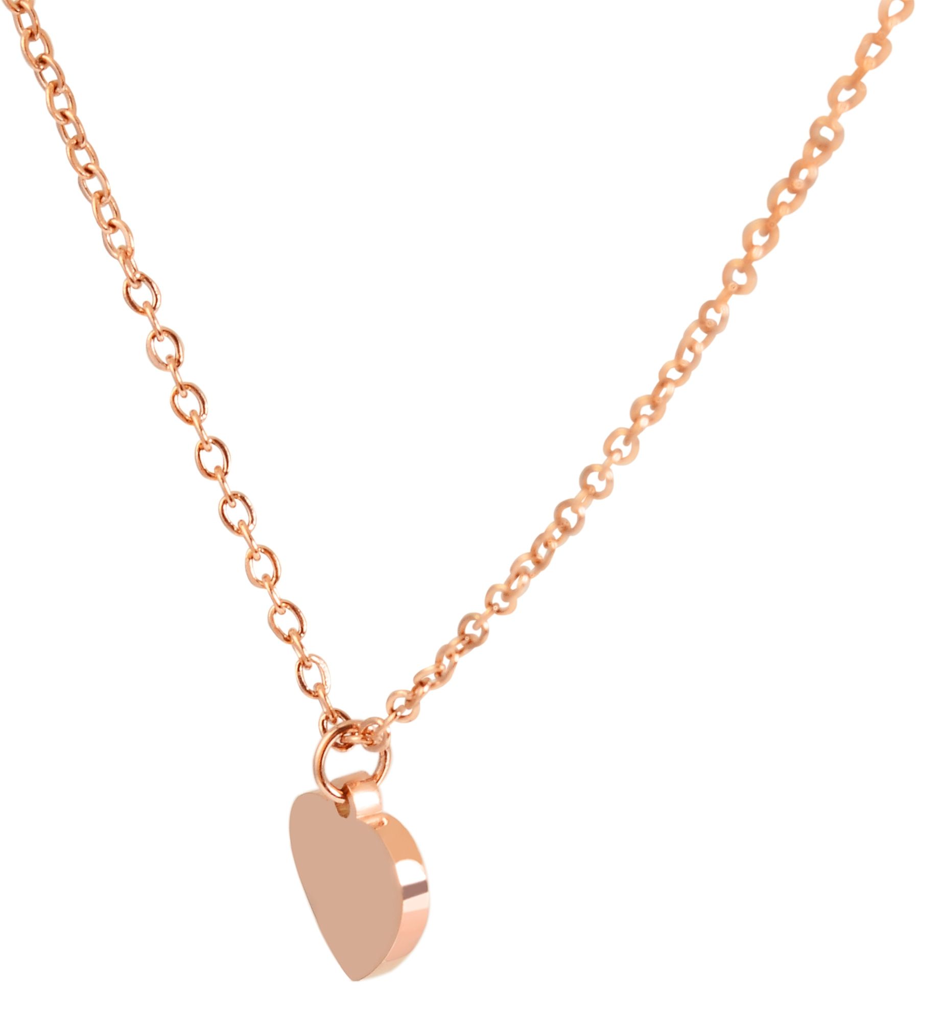 "Katrin", Edelstahl Kette mit Anhänger - Herz, Gravur, 45 + 5 cm, roségoldfarben