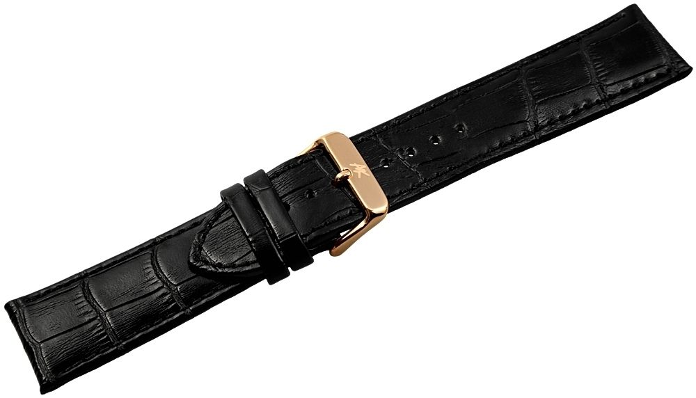 Echtleder-Uhrenarmband, schwarz, Krokooptik, 24 mm