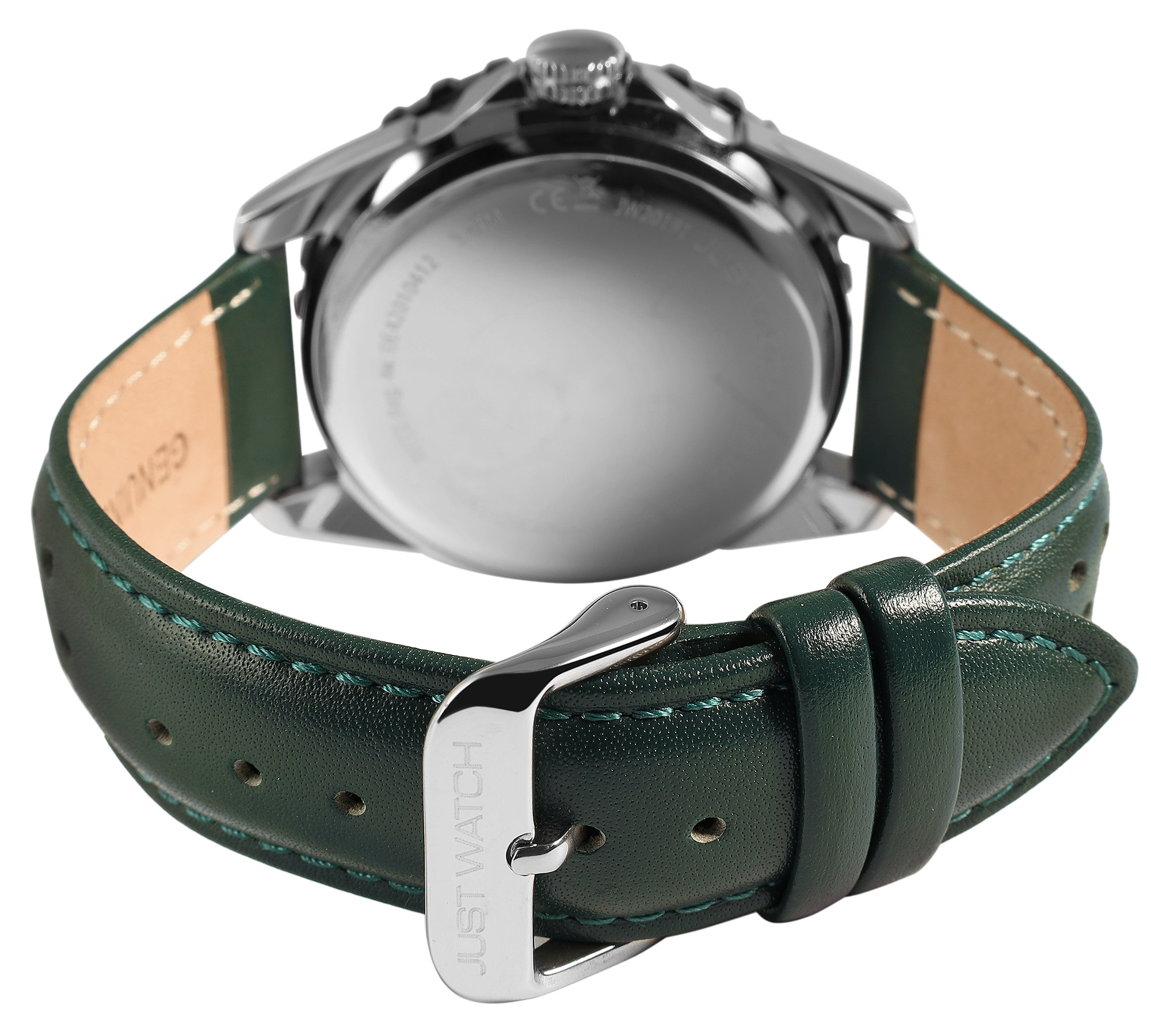 JUST WATCH Herrenuhr "Elwin"  mit Echt Lederband, Ø 43 mm, grün/ silberfarben/ schwarz
