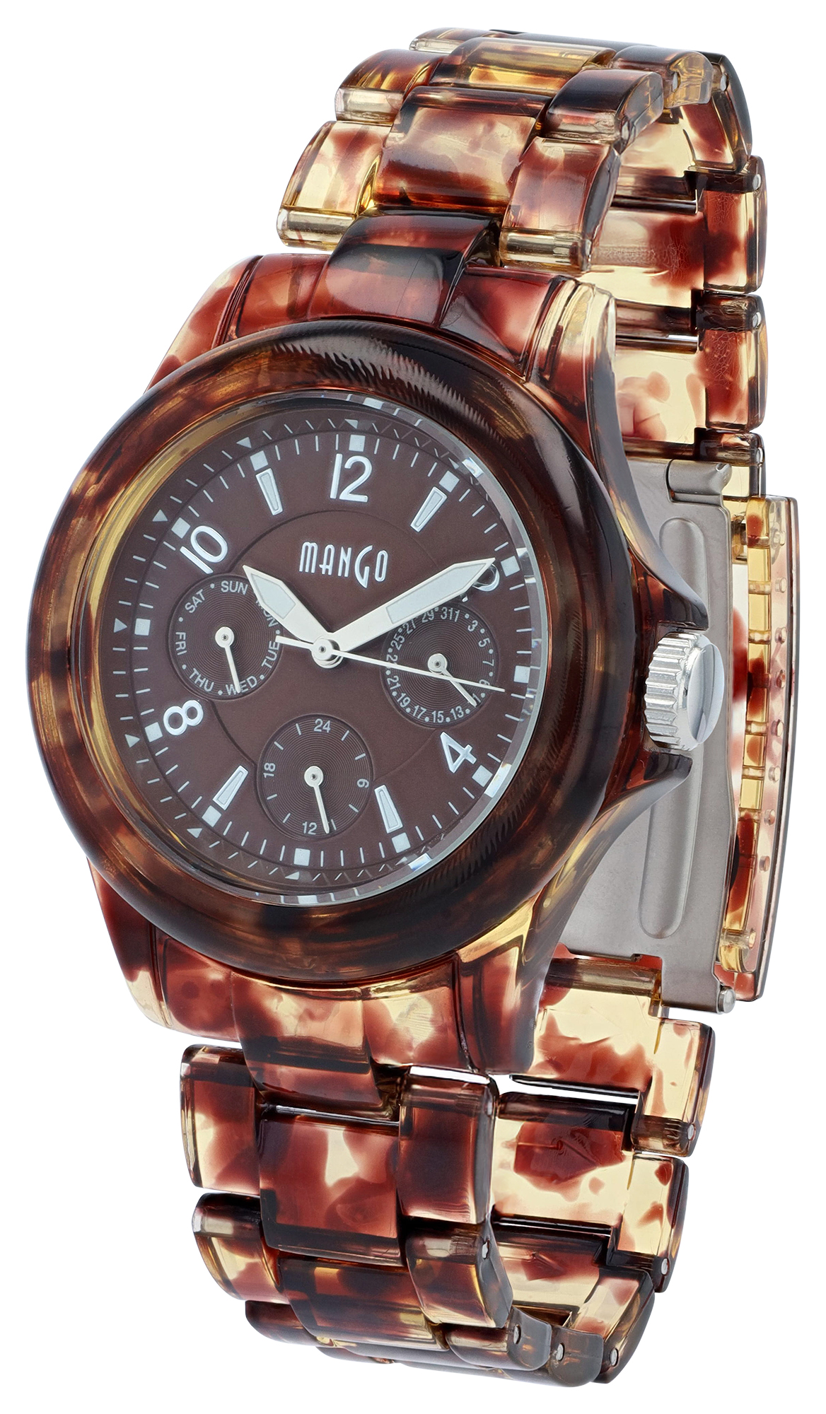 Mango Multifunktion Damenuhr Ø 39 mm, Kunststoffband, braun (Schildpatt-Optik)