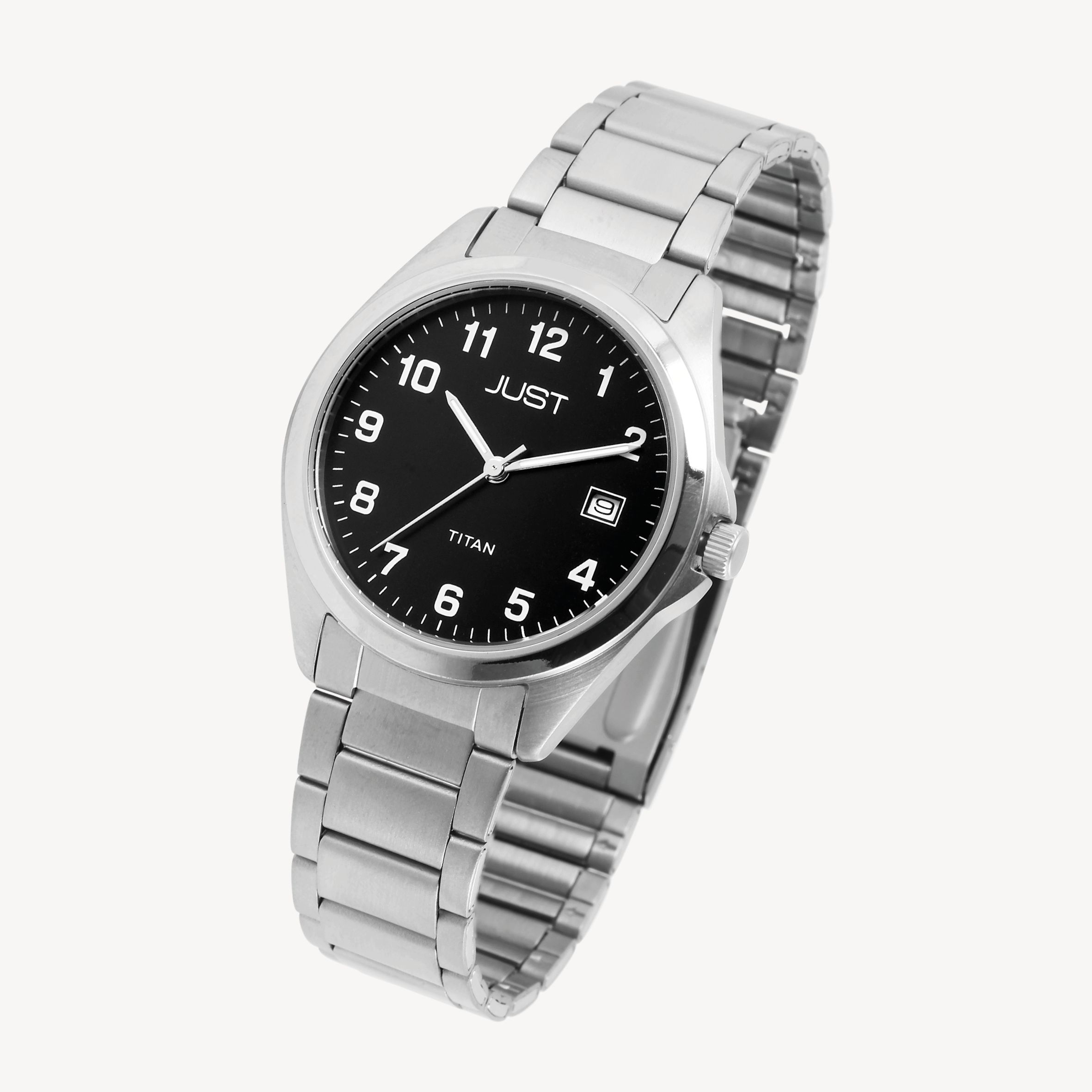 Just Herrenarmbanduhr aus Titan, silberfarben/schwarz