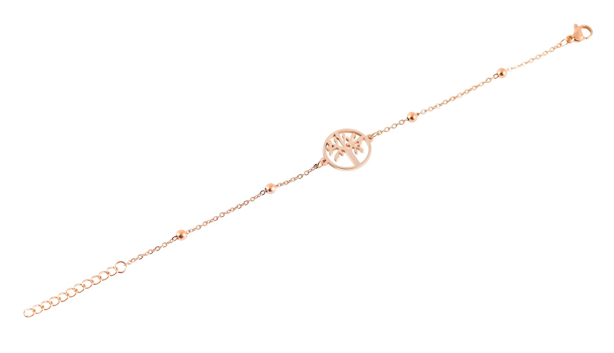 Akzent Lebensbaum Armband aus Edelstahl, Ionenplattiert, roségoldfarben, 17+3cm