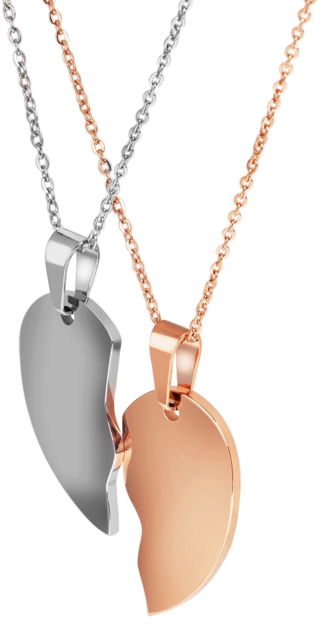 Akzent Edelstahl Partneranhänger, Gravur, herzförmig, silber- & roségoldfarben