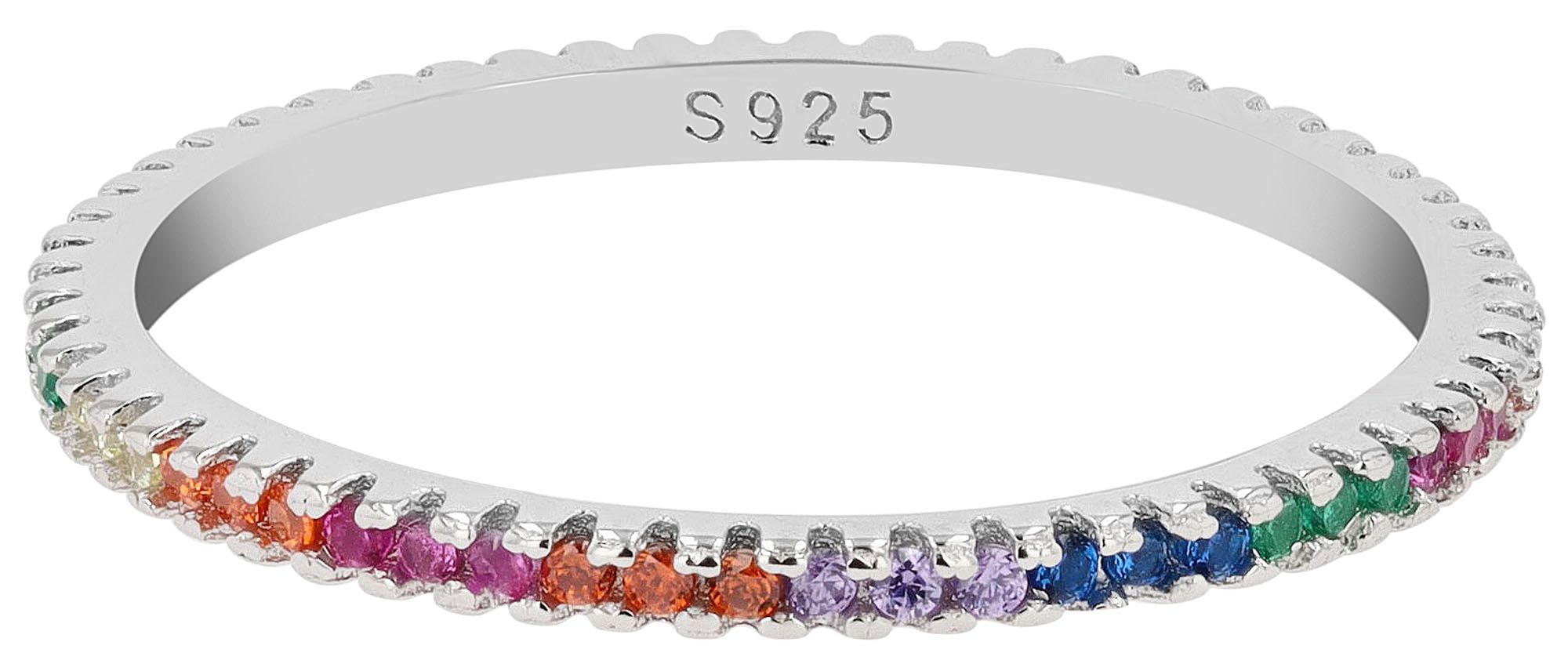 925 Echt Silber Ring mit buntem Zirkoniabesatz, 925/rhodiniert, Gr. 54