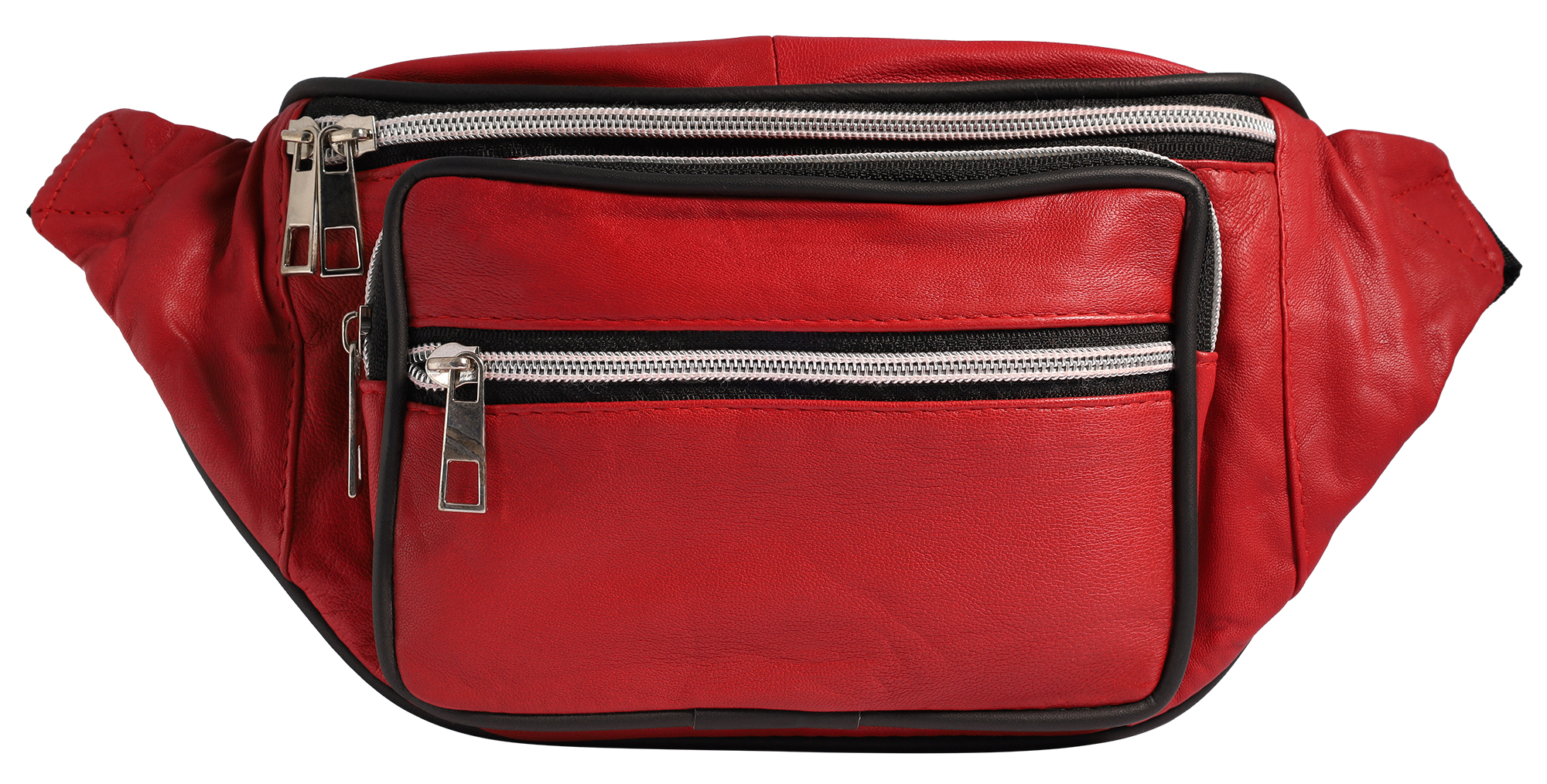 Steinmeister Hüfttasche/ Bauchtasche aus Echtleder, rot/ schwarz
