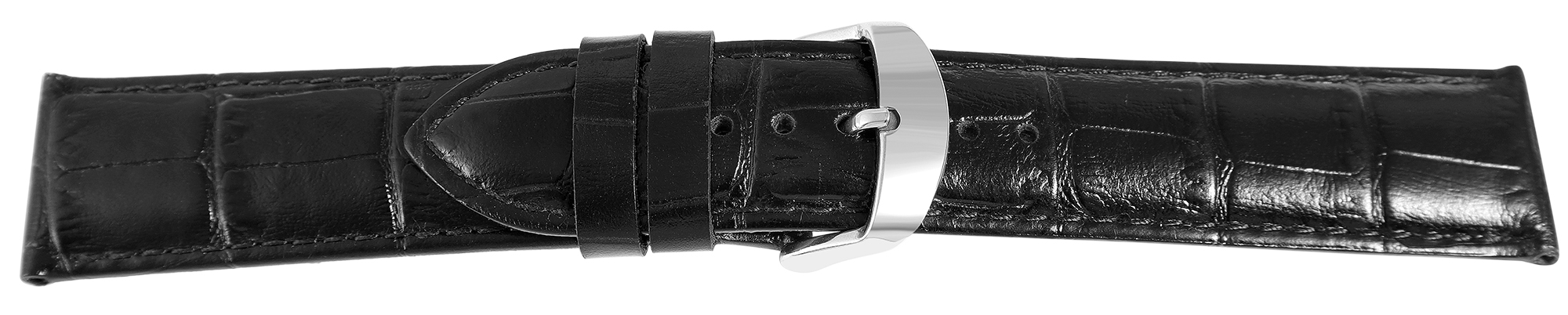 Uhrenarmband aus Echt Leder, Kroko-Optik, schwarz, 22 mm