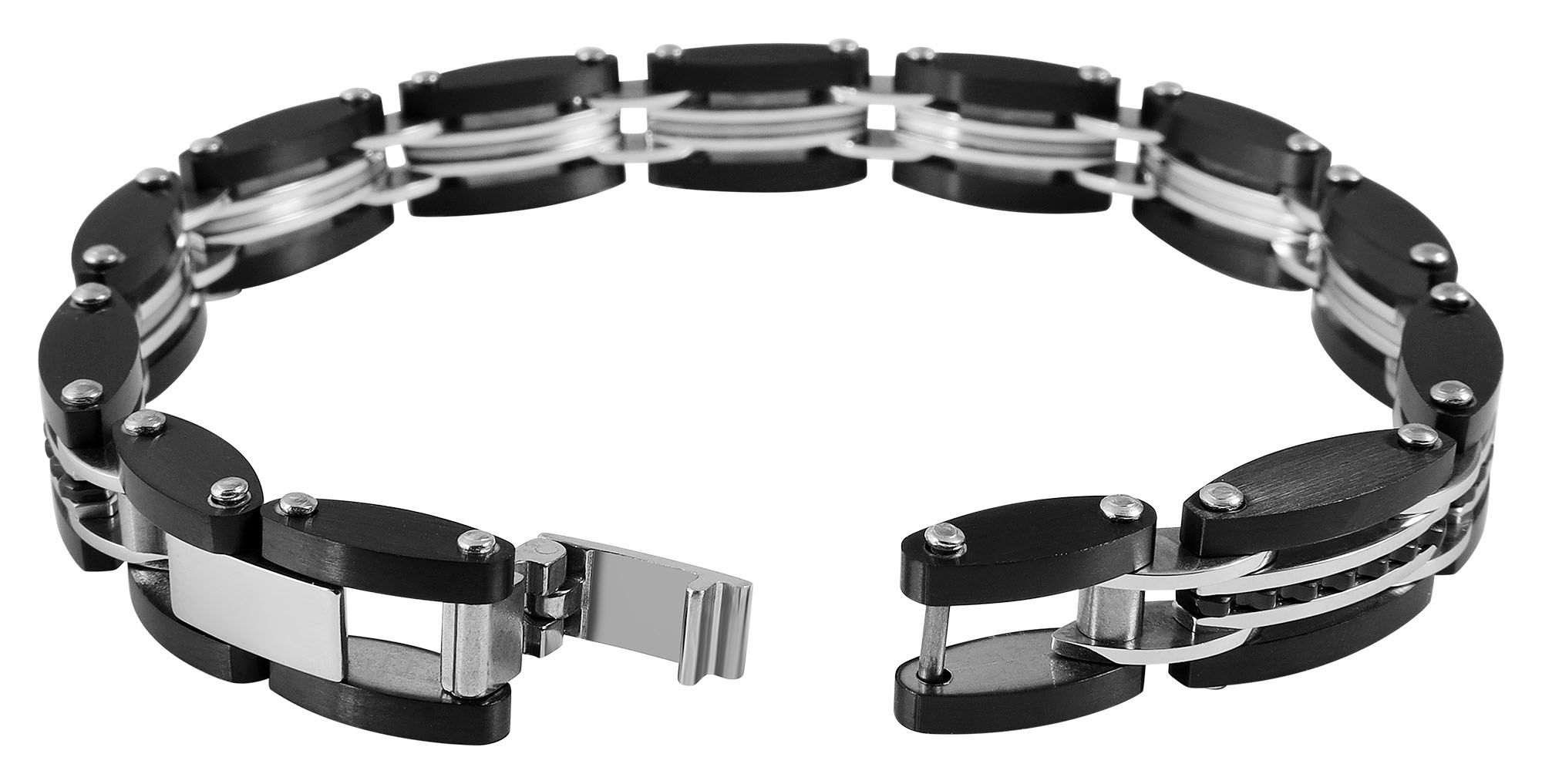 "Bjarne" Edelstahl Armband, 21 cm + 1 cm, mit schwarzen Elementen, Verlängerung