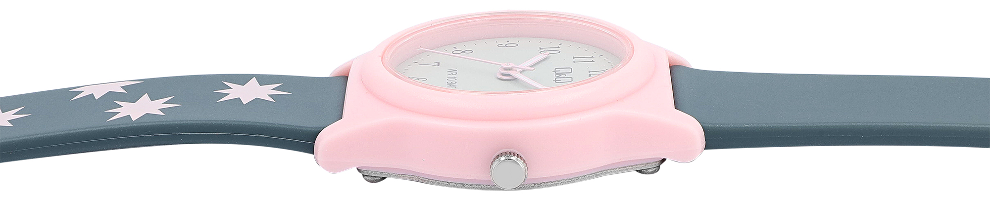 Q&Q Kinderuhr Ø 31 mm, Resinband, graublau/ rosa - Sterne