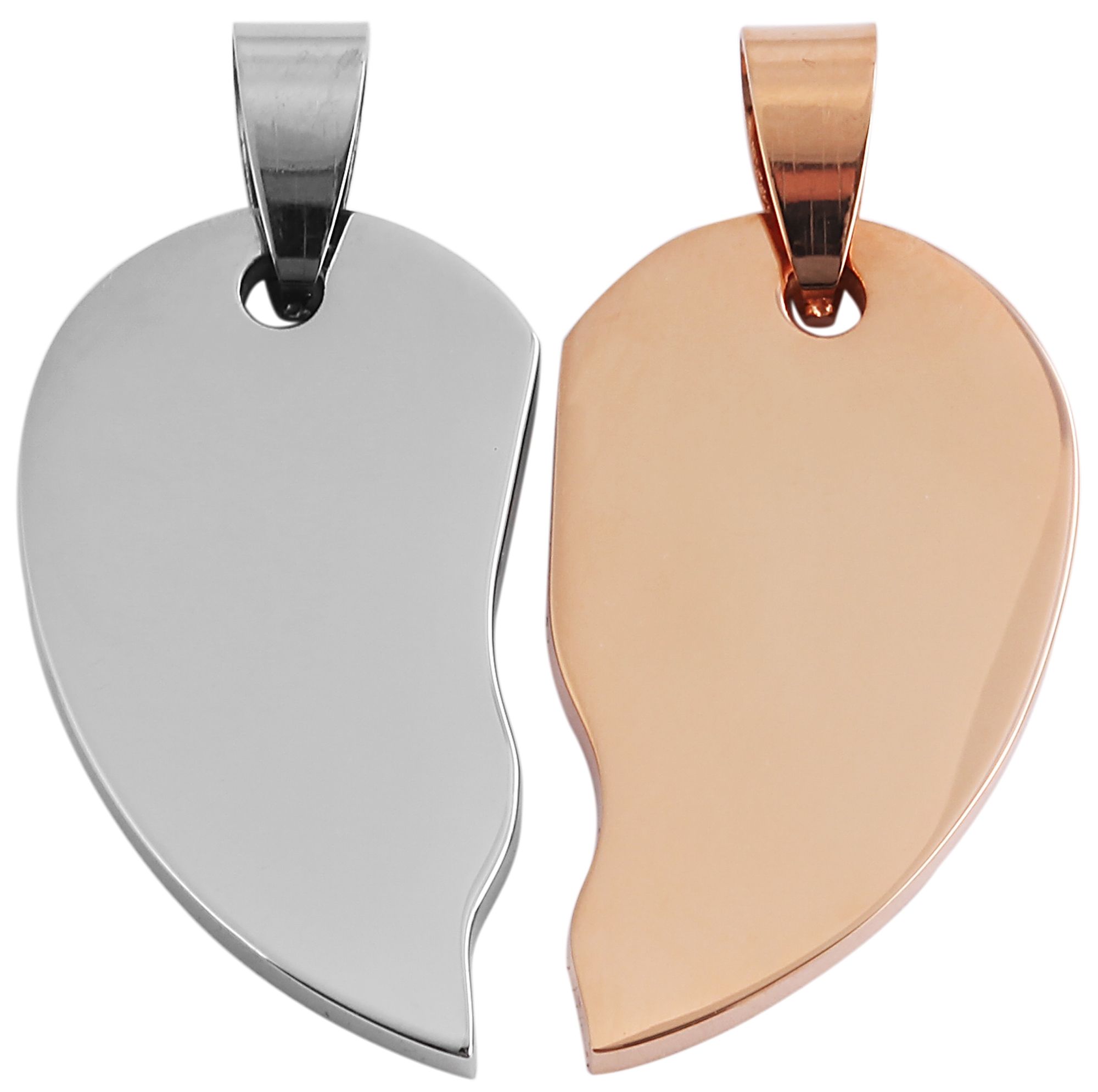 Akzent Edelstahl Partneranhänger, Gravur, herzförmig, silber- & roségoldfarben