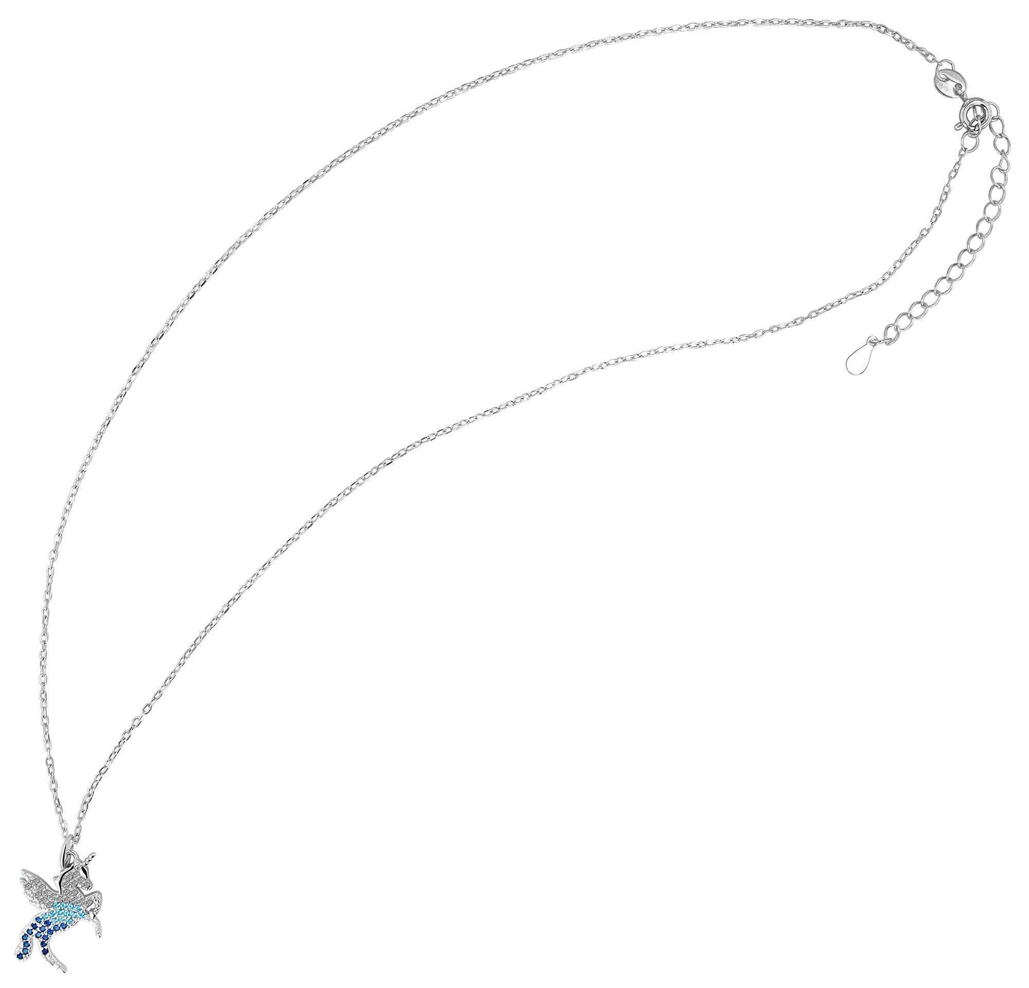 925/- Echt Silber Einhorn-Halskette "Peregrina", rhodiniert, 42+5 cm