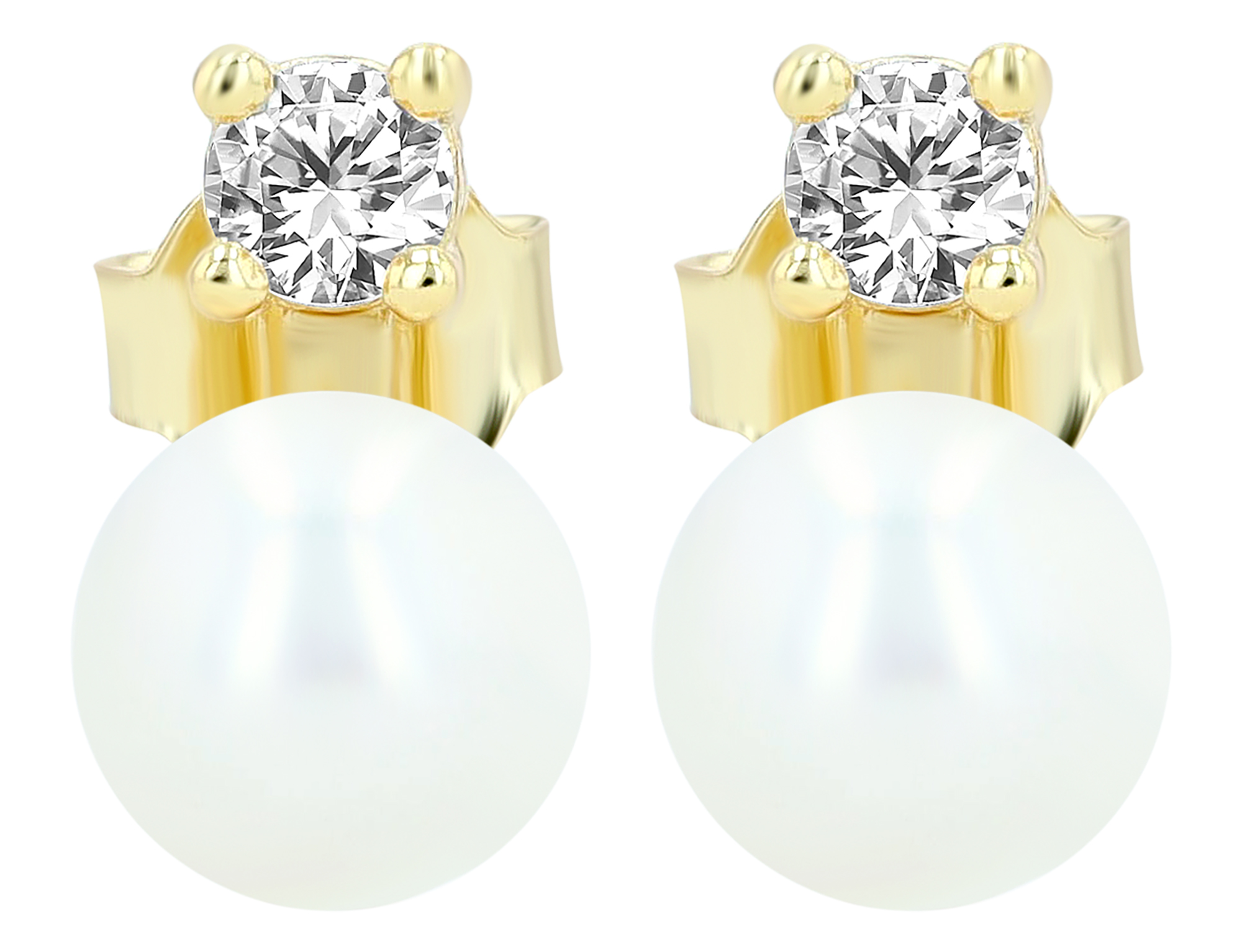 "Alma" 925/- Echt Silber Ohrstecker - echte Süßwasserperle (6mm)/ Zirkonia, vergoldet