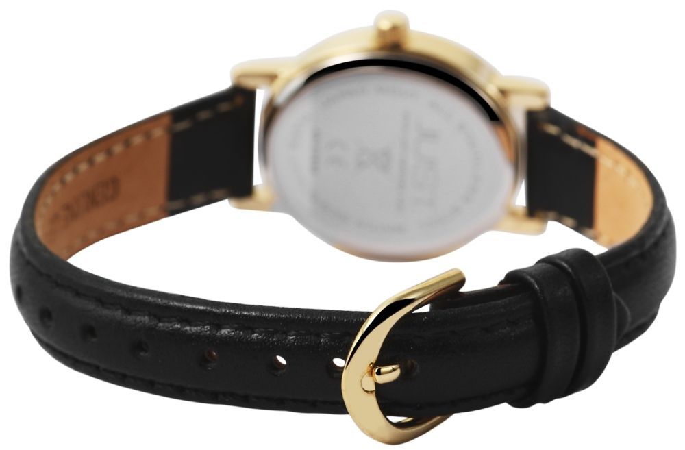 Just Damenuhr mit schwarzem Echtlederarmband, goldfarben, Edelstahldornschließe