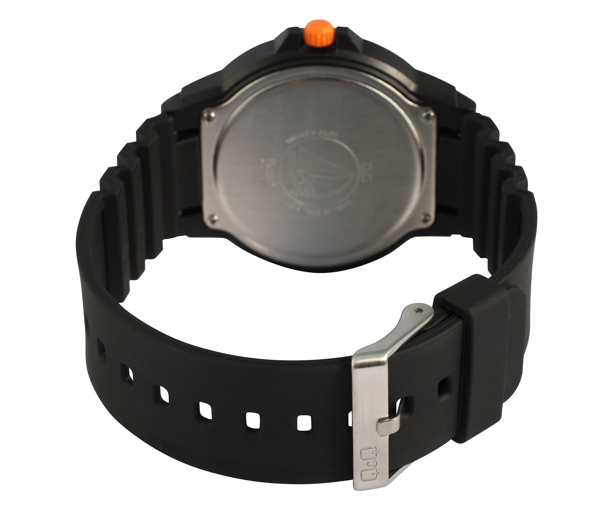 Q&Q Herrenuhr mit Silikonarmband, 10 ATM, Ø 42 mm, schwarz (orange)