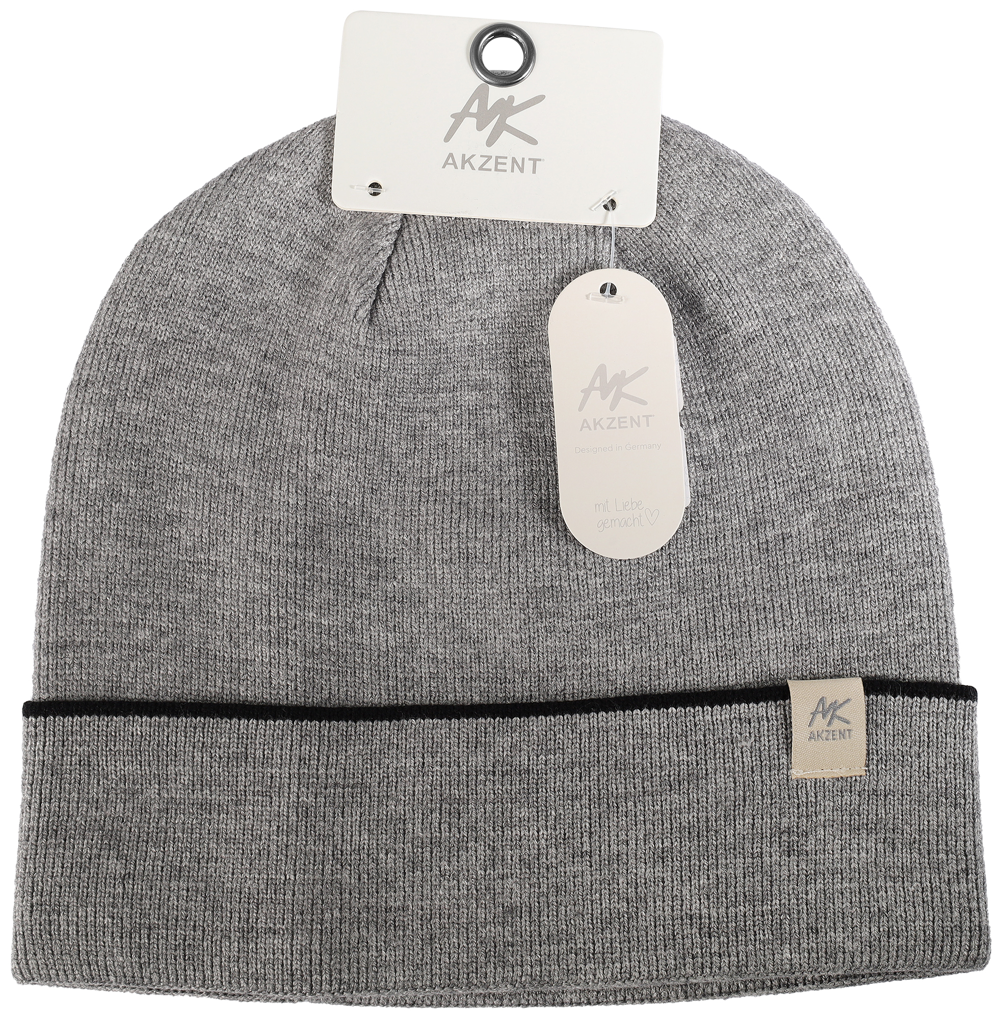 Akzent Strickmütze (mit Umschlag) für Herren, VE-4, grau