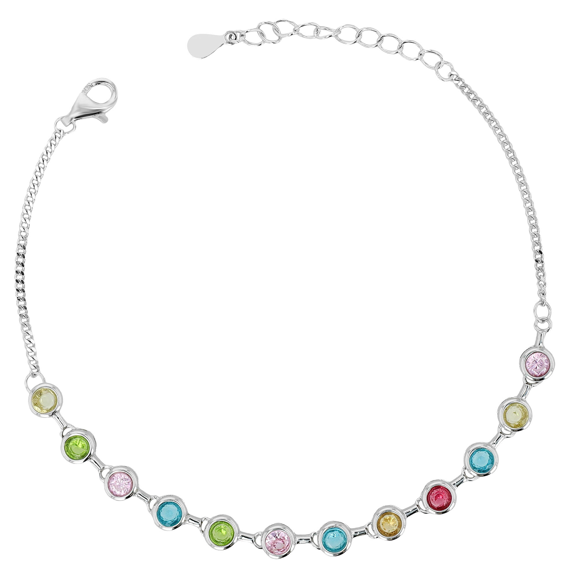 "Lorya" 925/- Echt Silber Armband, rhodiniert, mehrfarbiger Zirkoniabesatz