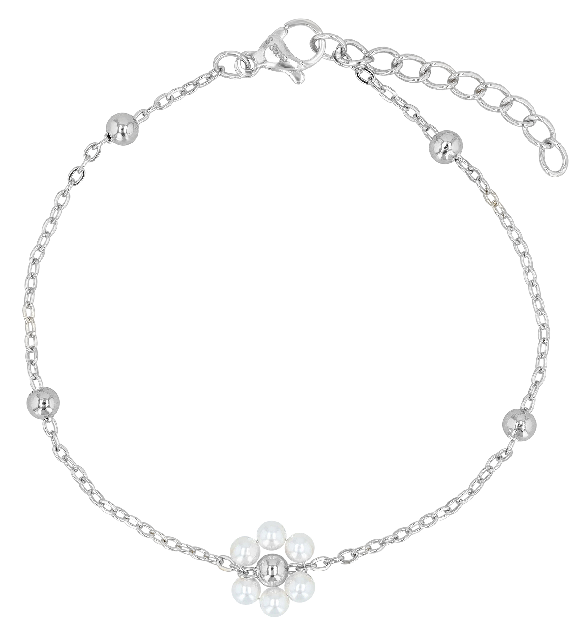 "Rojana" Armband (17+3 cm), Edelstahl/ Glasperle, Blüte, silberfarben