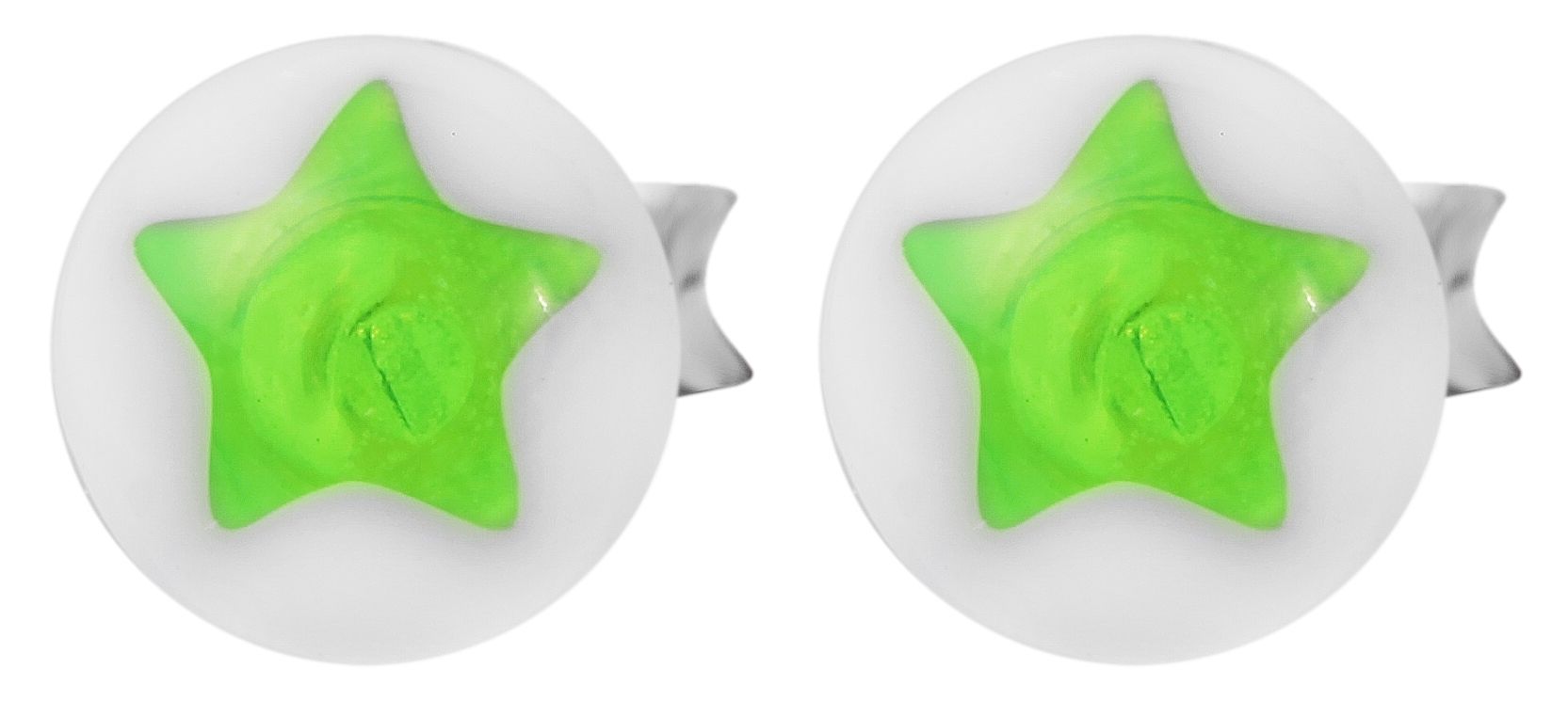 925/- Echt Silber Kinder Ohrstecker "Astrid", Perle mit Stern, weiß/neongrün