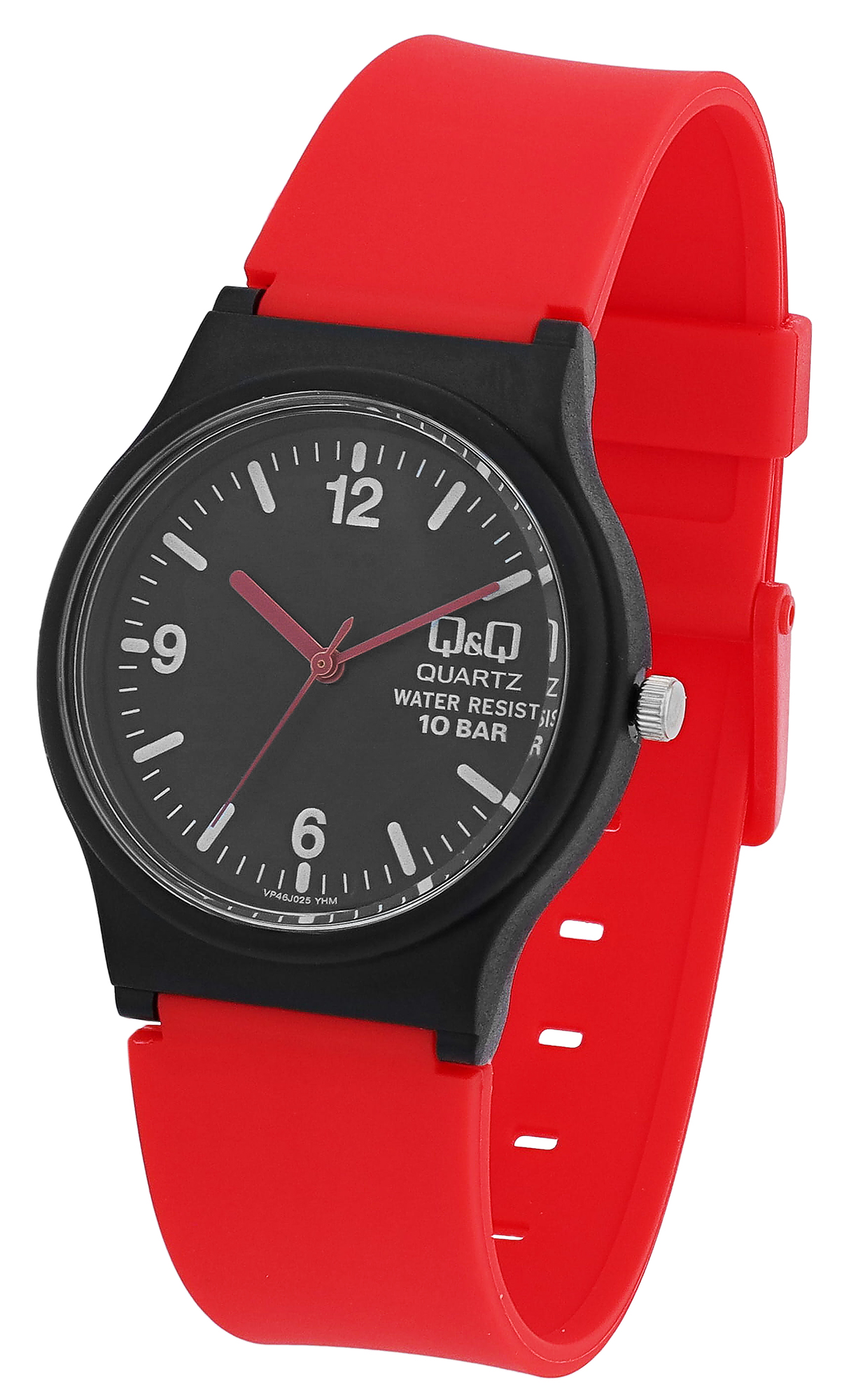 Q&Q Herrenuhr mit Silikonarmband, schwarz/ rot, 10 BAR