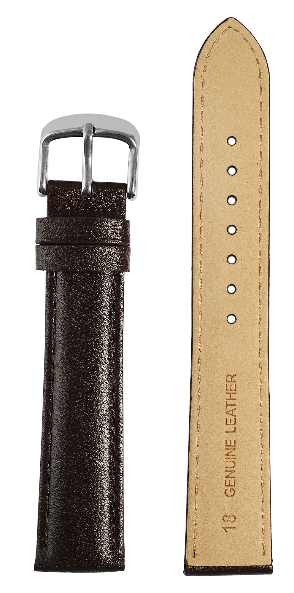 Gr 12 mm Uhrenarmband aus Echtleder in dunkel braun, genäht