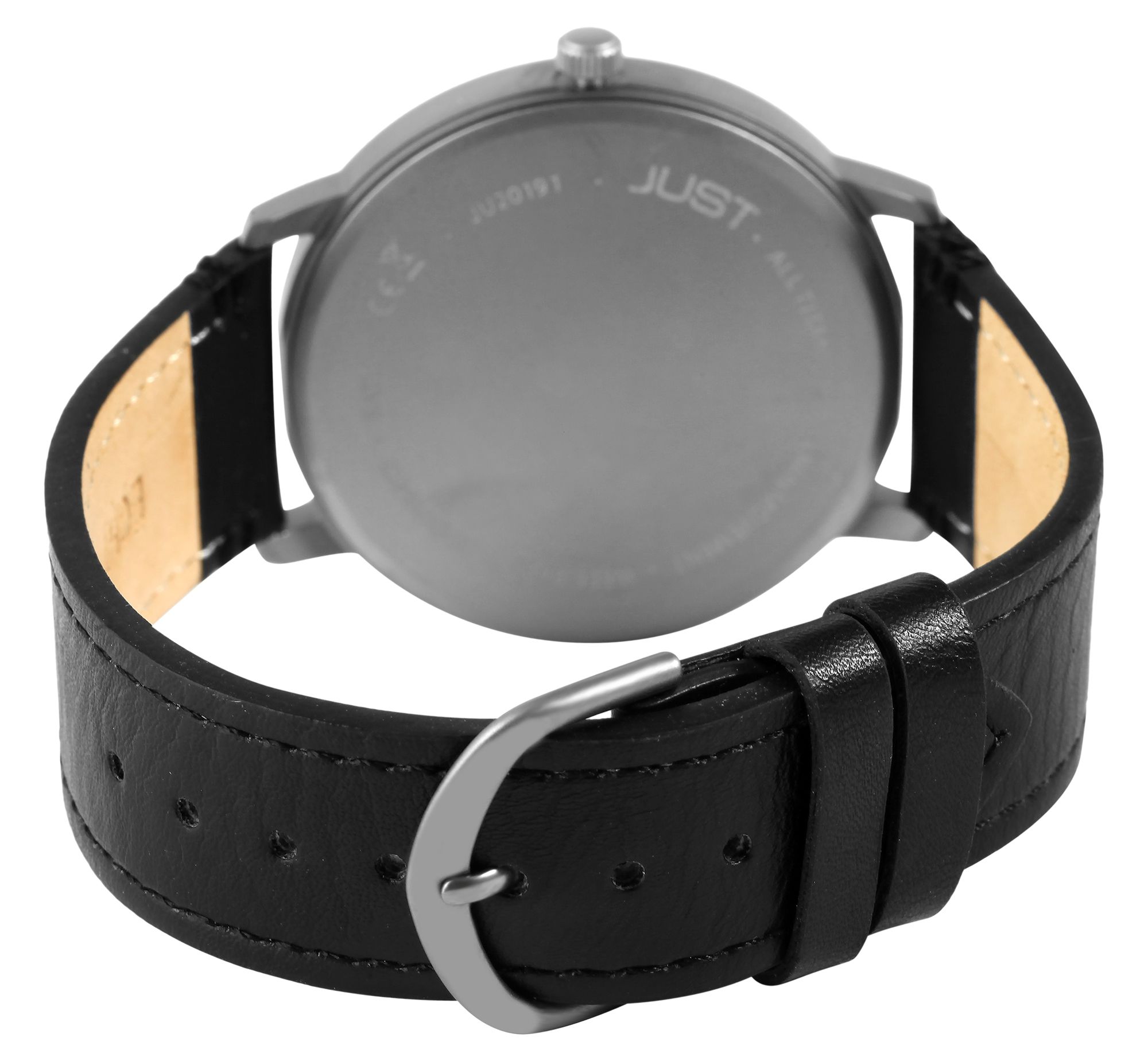 Just Titan Herrenuhr mit Echtlederarmband, 5 ATM, schwarz