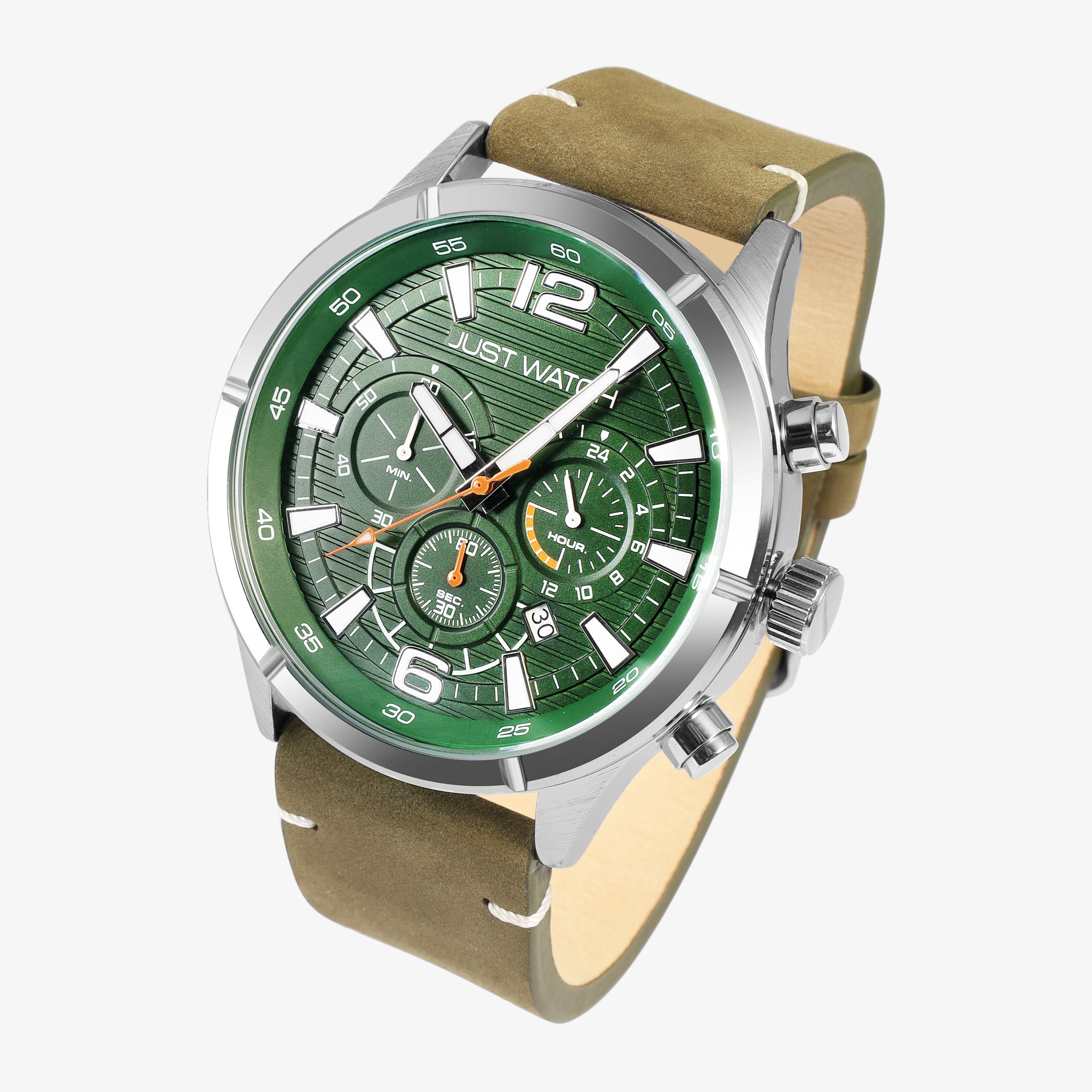 Just Watch Chronograph für Herren, Lederarmband, 5 ATM, grün
