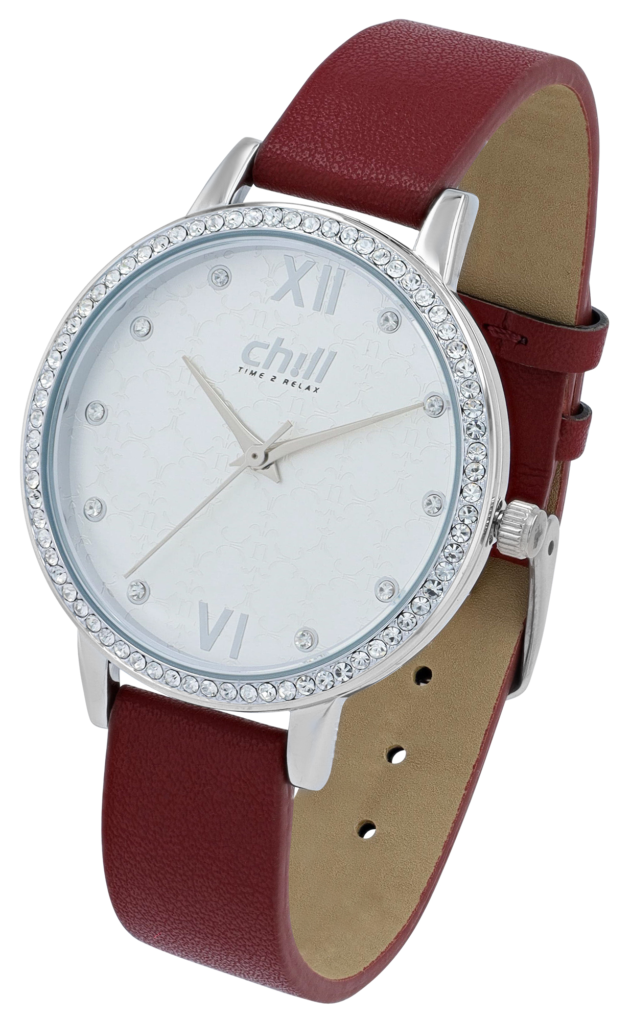 Chill, Damenuhr mit Lederimitat, Ø 36 mm, Simili, rosa/ silberfarben