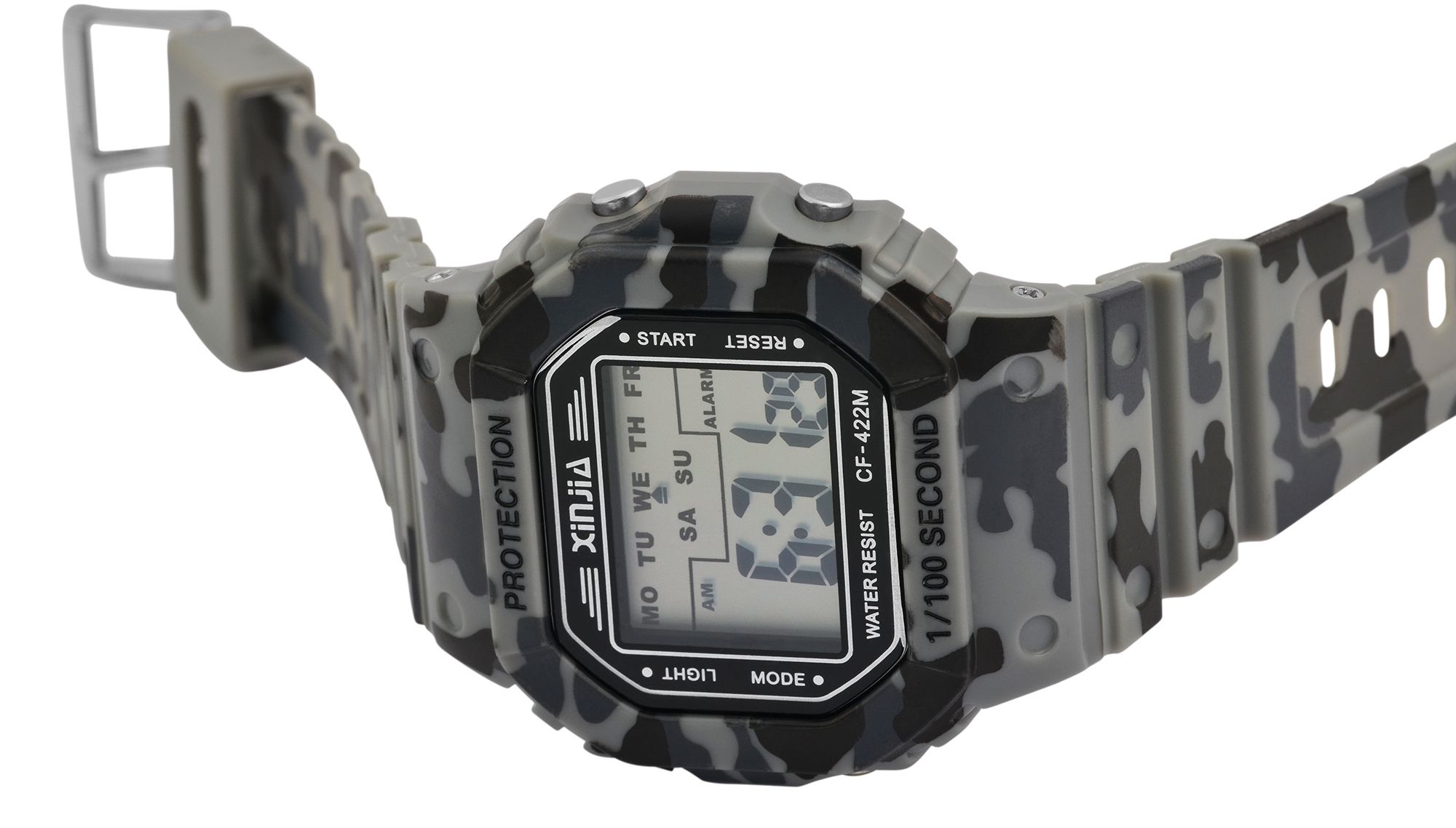 Xinjia Herren Digitaluhr Ø 44 mm,, Kunststoff/ Silikonarmband, Camouflage Print, grau/ schwarz