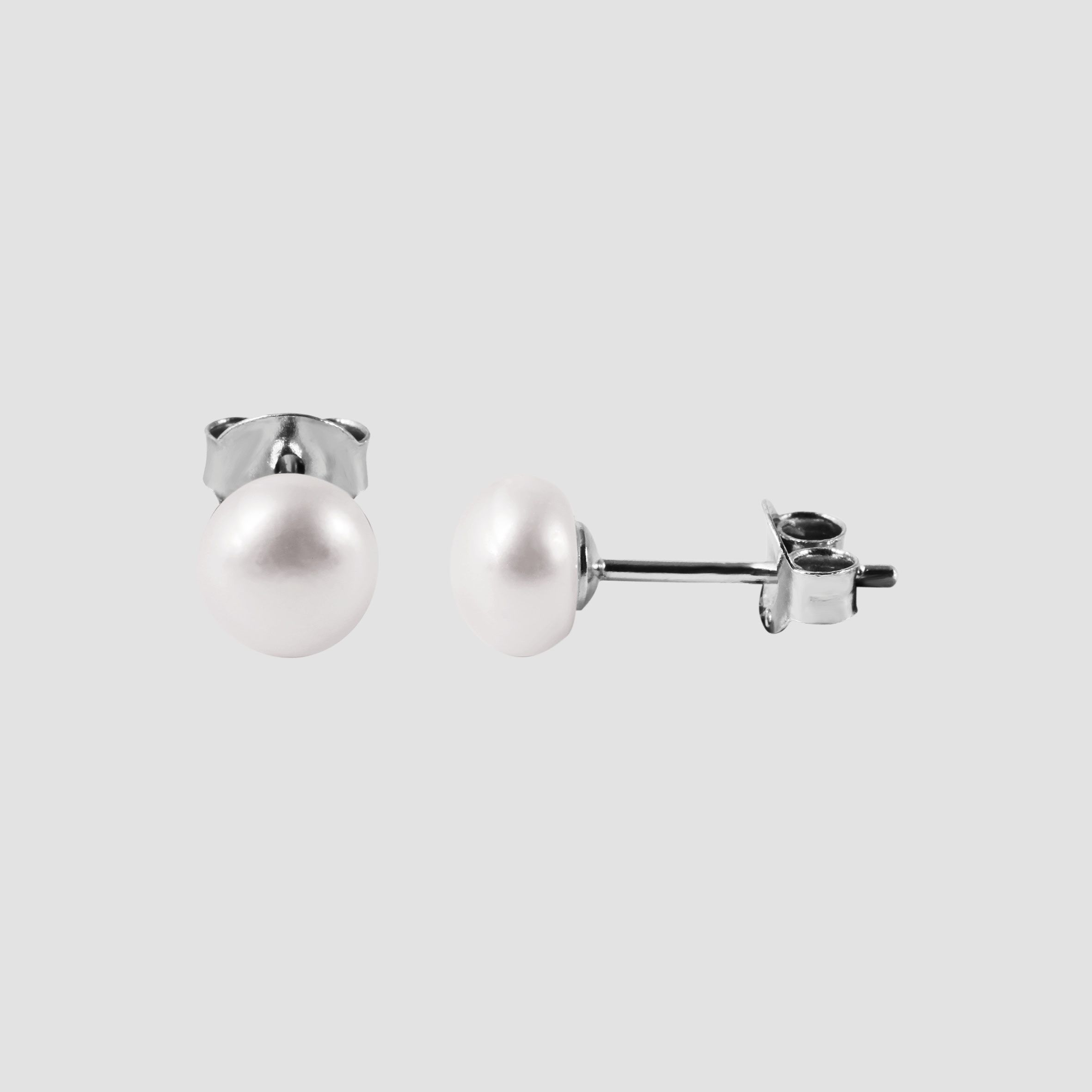 "Paula" 925/- Echtsilber Ohrstecker - Süßwasserperle Ø 8 mm, rhodiniert