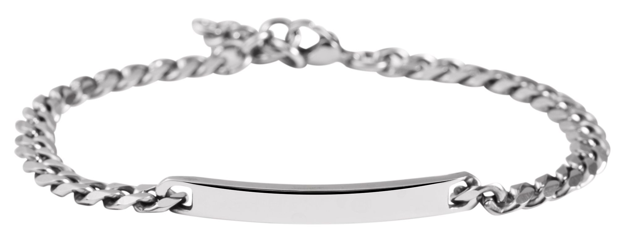 Akzent Panzerarmband aus Edelstahl, Gravurplatte, silberfarben