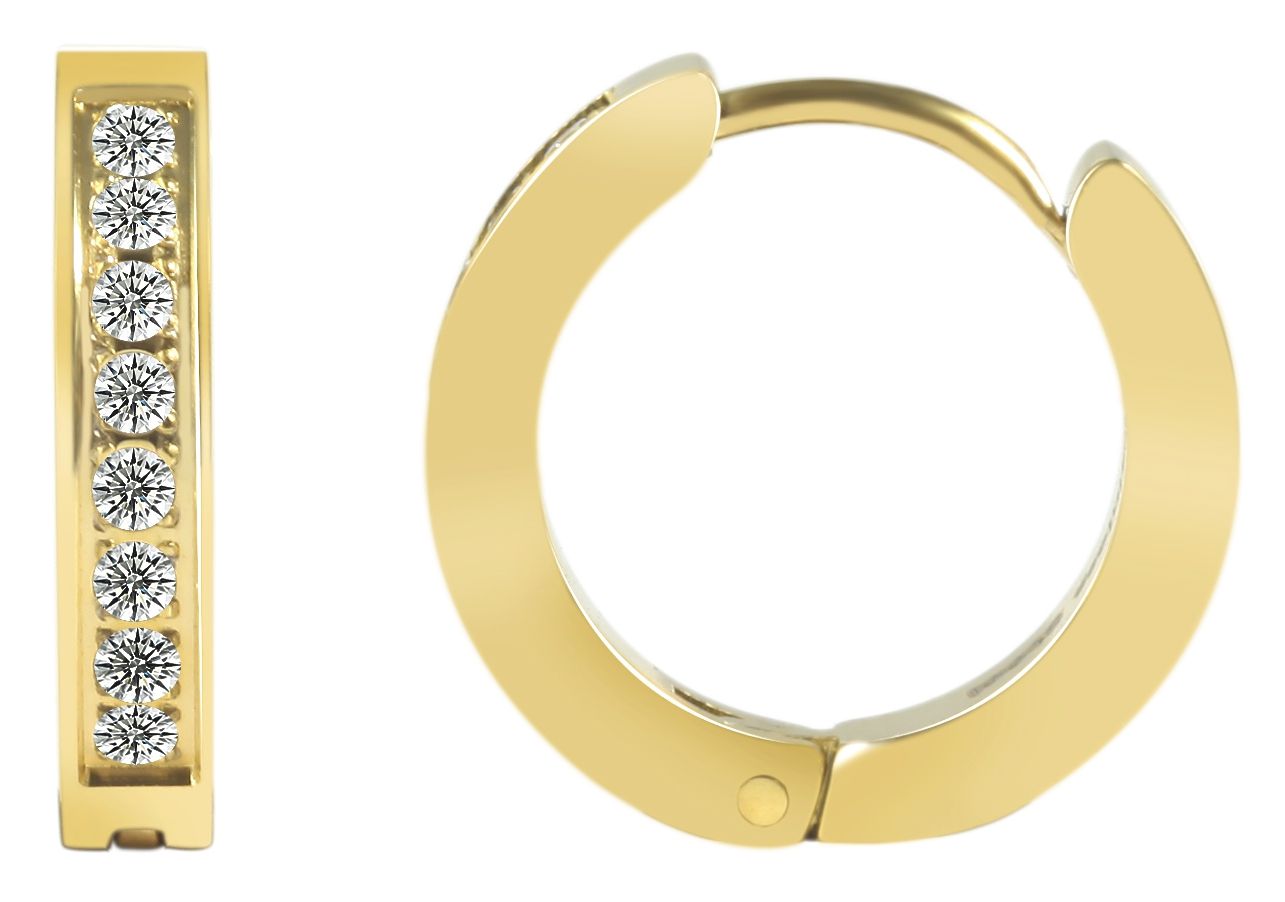 "Finda" Klapp-Creolen aus Edelstahl, Simili, Ø 12mm/ 3mm, goldfarben