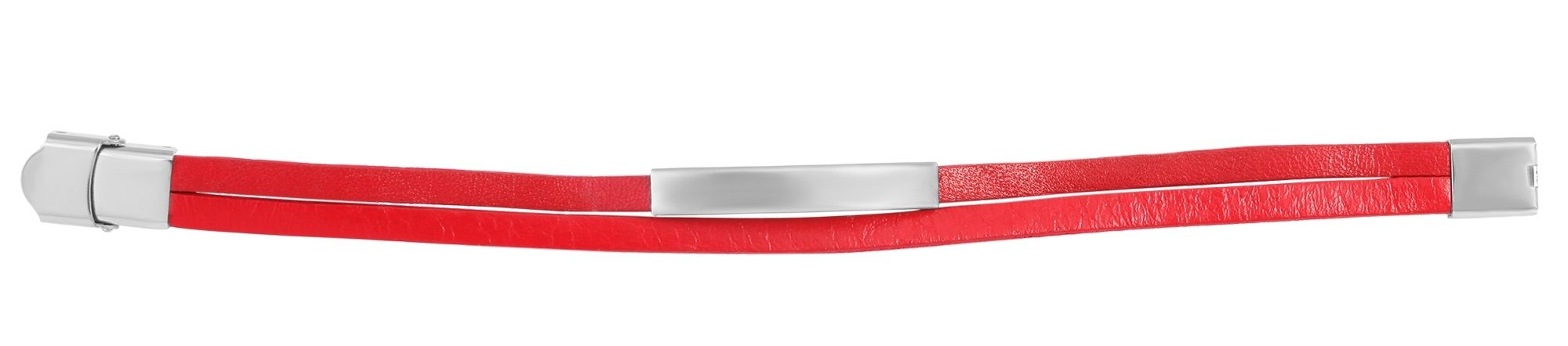 "Aron" Echtlederarmband mit Gravurplatte, 21 cm, rot