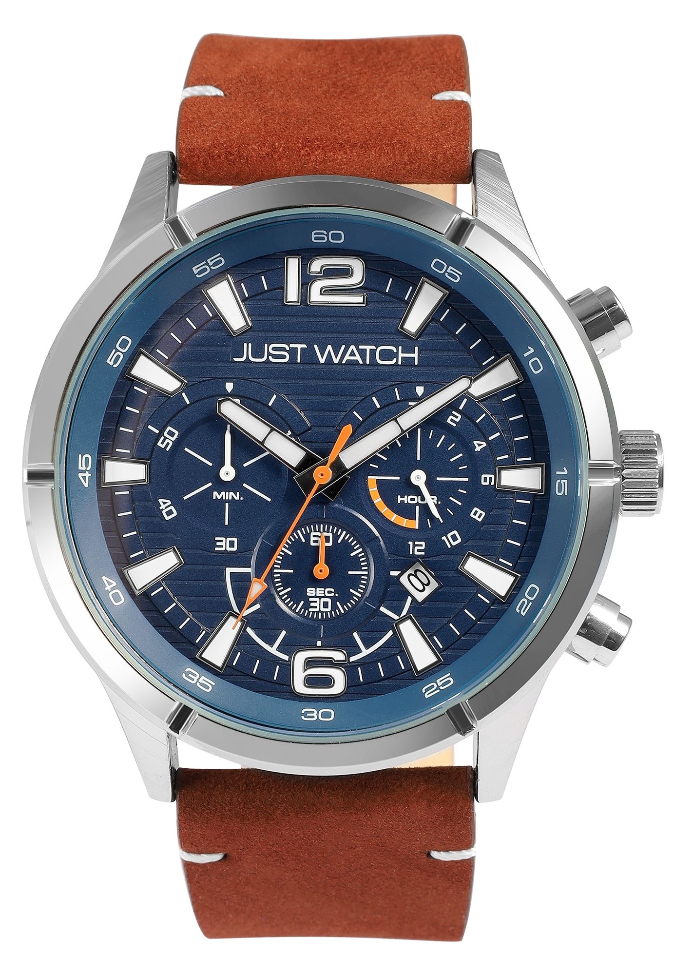 Just Watch Chronograph für Herren, Lederarmband, 5 ATM, braun