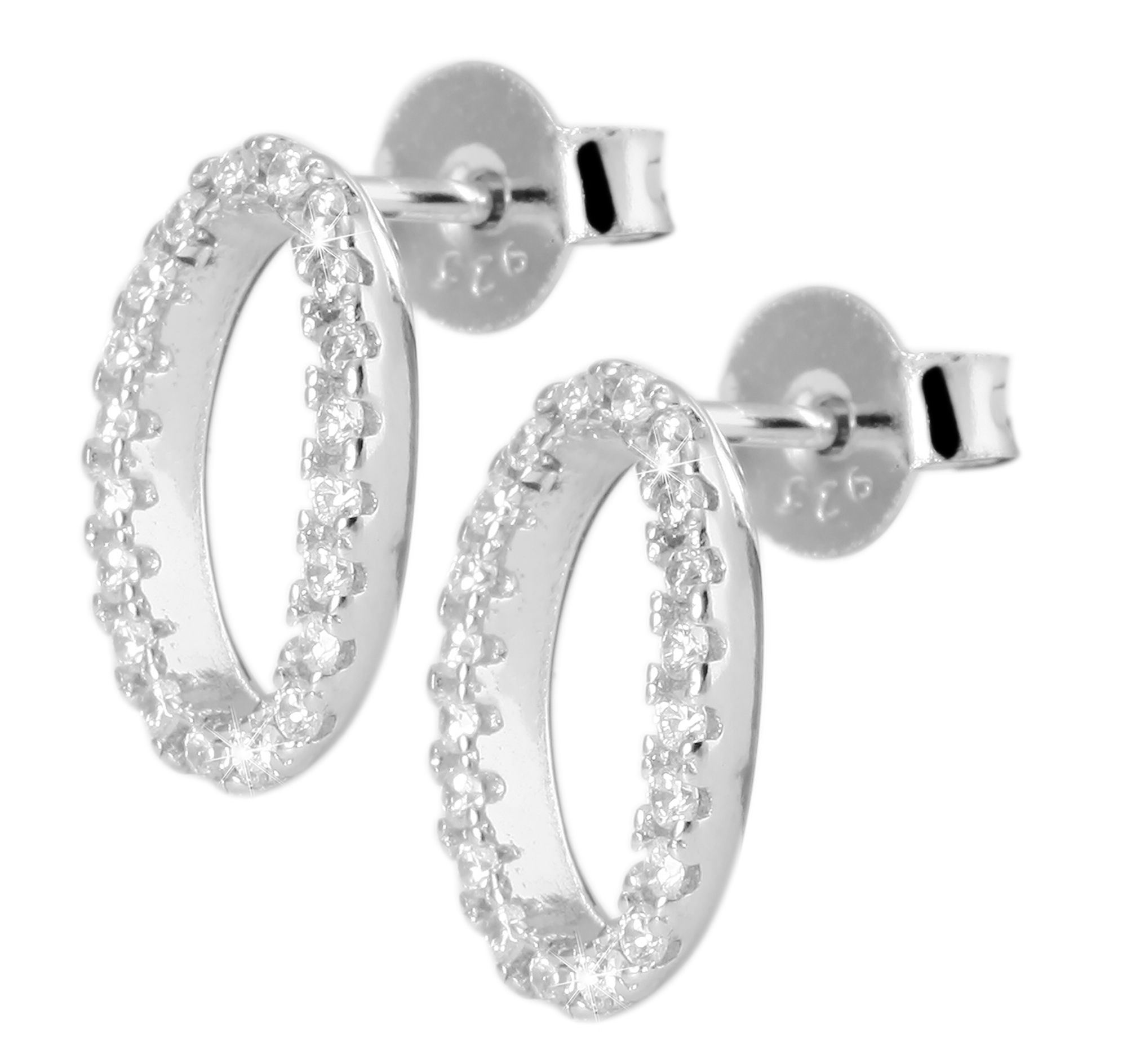 925/- Echt Silber Ohrstecker, Oval mit Zirkoniabesatz, rhodiniert